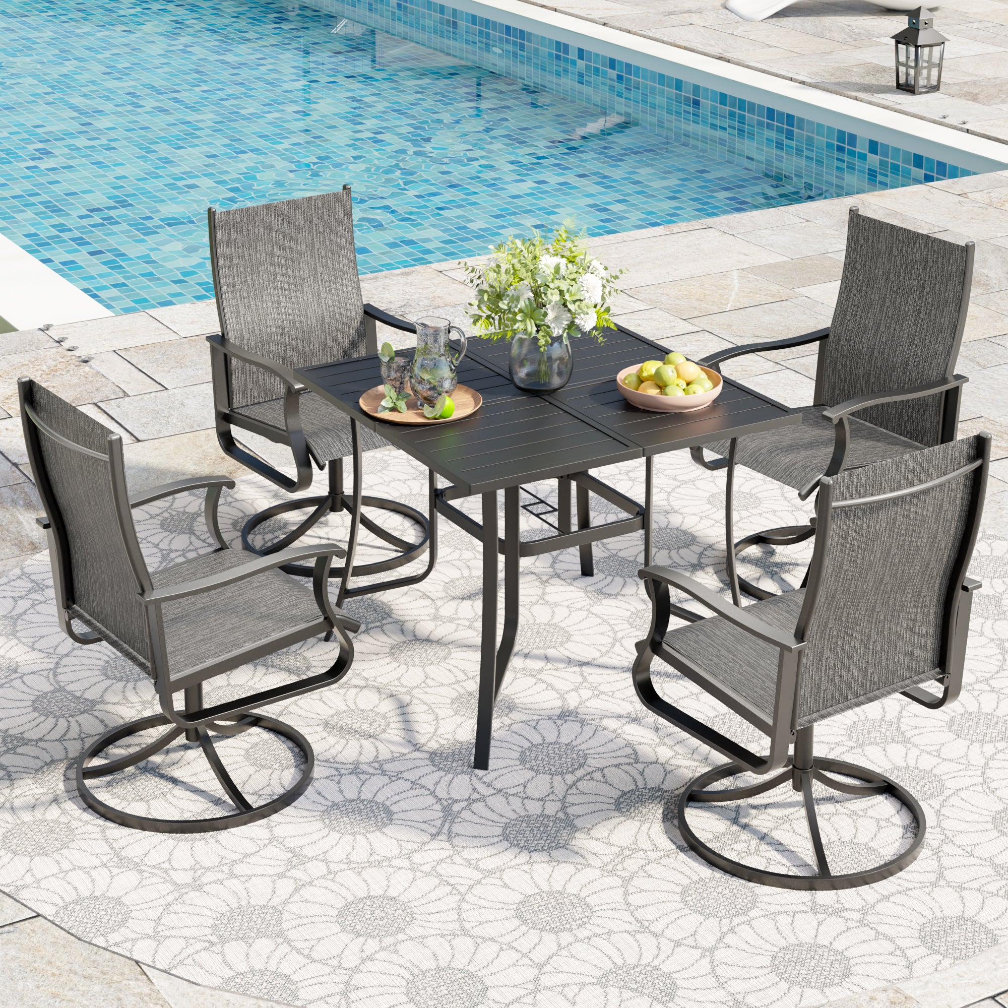 UDPATIO 5 Piece Outdoor Patio Dining Set with 37" Square Table & 4 Outdoor Swivel Rocker Dining Chairs with All Weather, Outdoor Table and Chairs Set, Patio Furniture Set Outdoor Dining Sets for Lawn