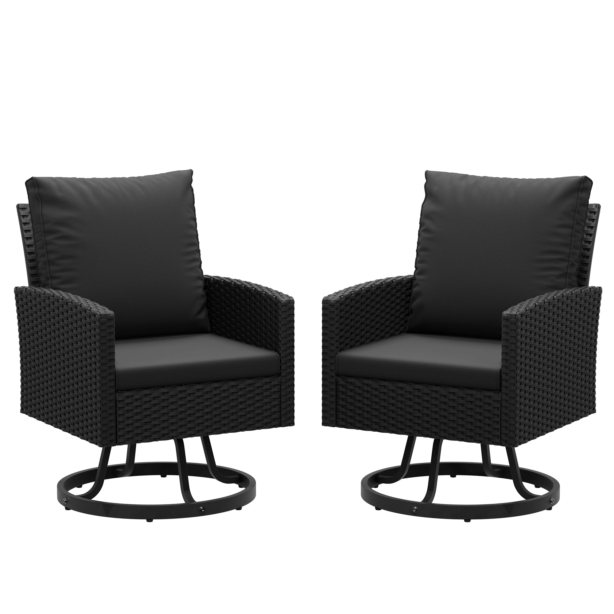 UDPATIO Wicker Patio Chairs Set of 2, Outdoor Swivel Chairs with Plush Cushions, Rattan Bistro Set Patio Furniture Set for Porch & Deck – All-Weather, Easy to Clean (Black Rattan, Black)