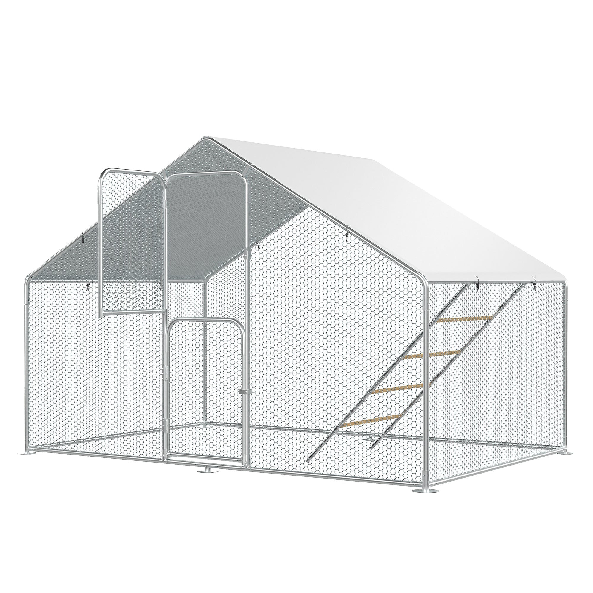 UPDATIO Large Metal Chicken Coop Walk In with Roosting Perch — Heavy-Duty Outdoor Poultry Pen with Protective Cover, Predator-Proof & Weather-Resistant  for 10-15 Chickens,6*10*6 FT
