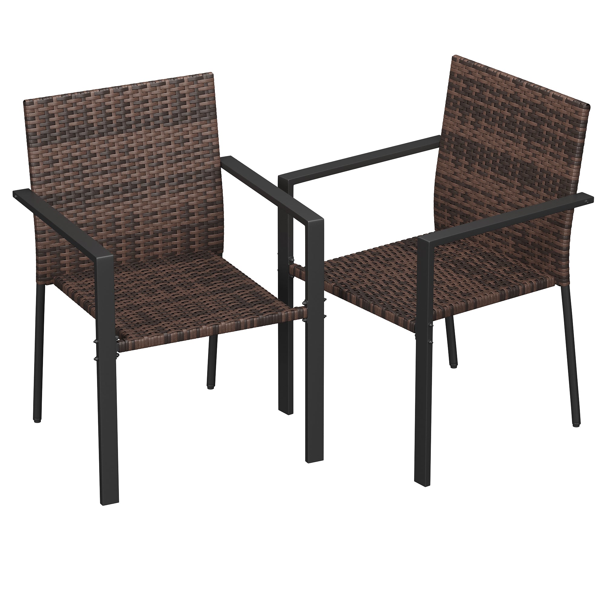 UDPATIO Stackable Patio Chairs Set of 2, Wicker Outdoor Chairs, All-Weather Rattan Dining Chairs with Deep Seat & Armrests, Steel Frame for Patio, Garden, Backyard, Deck, Lawn or Porch, Brown