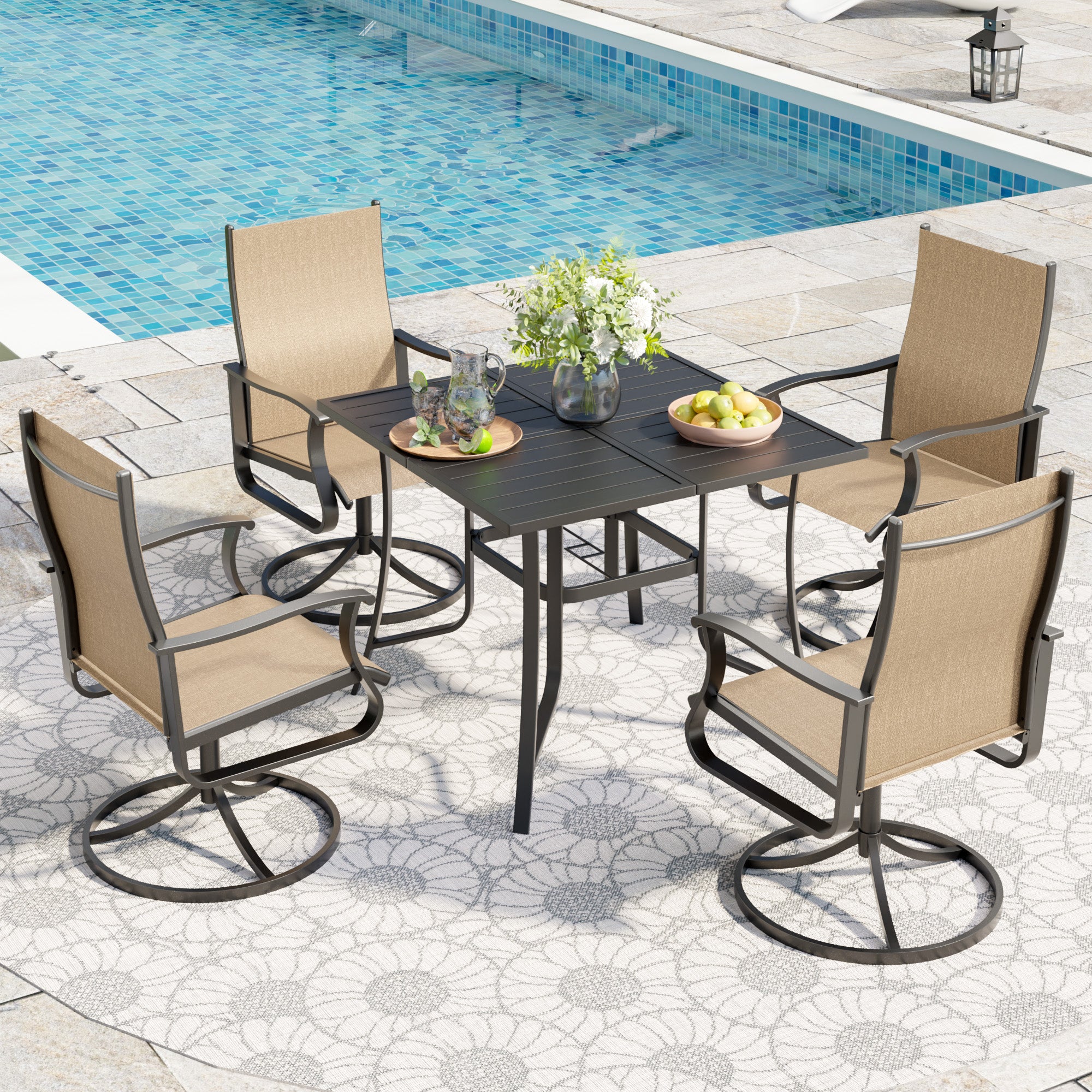 UDPATIO 5 Piece Outdoor Patio Dining Set with 37" Square Table & 4 Outdoor Swivel Rocker Dining Chairs with All Weather, Outdoor Table and Chairs Set, Patio Furniture Set Outdoor Dining Sets for Lawn