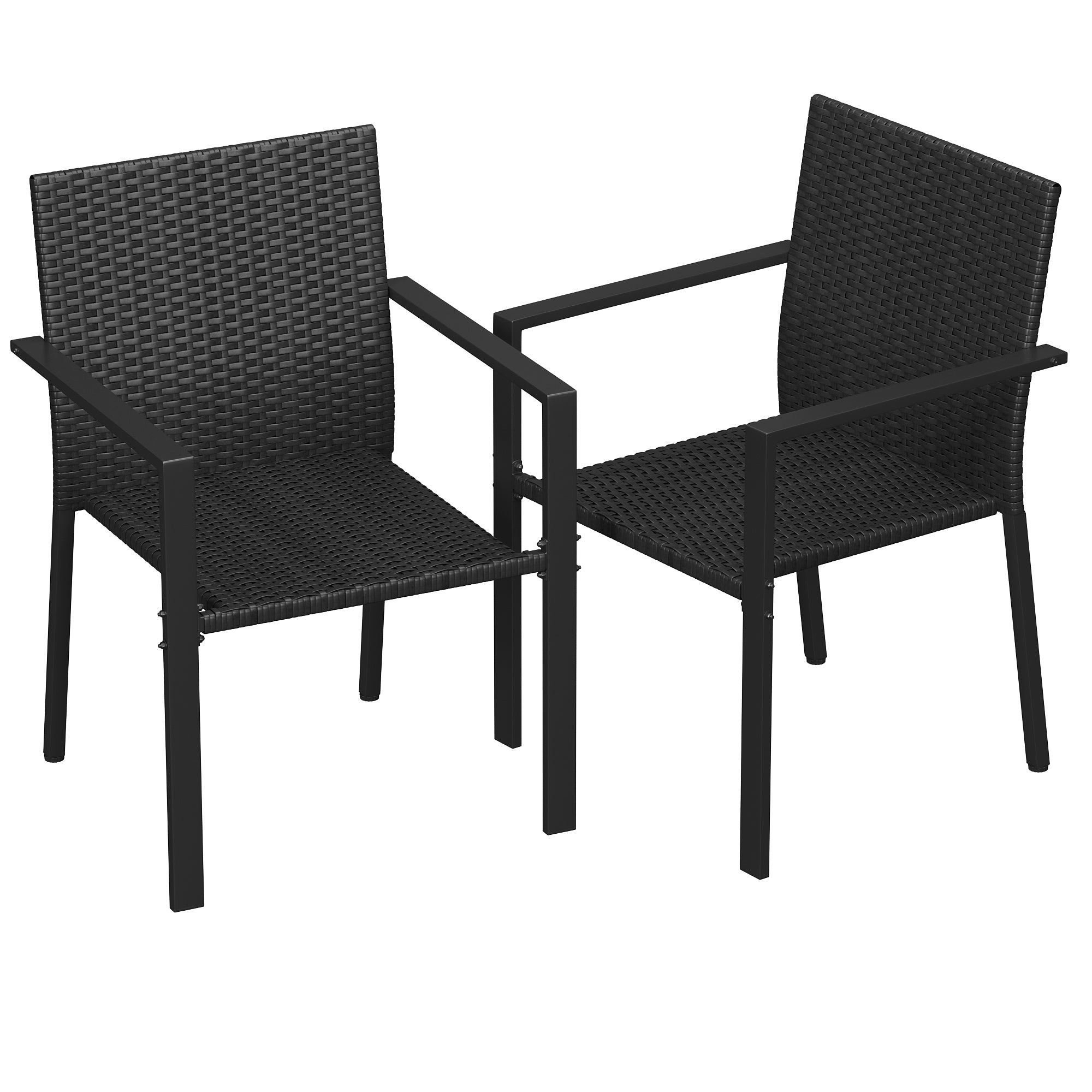 UDPATIO Stackable Patio Chairs Set of 2, Wicker Outdoor Chairs, All-Weather Rattan Dining Chairs with Deep Seat & Armrests, Steel Frame for Patio, Garden, Backyard, Deck, Lawn or Porch, Black
