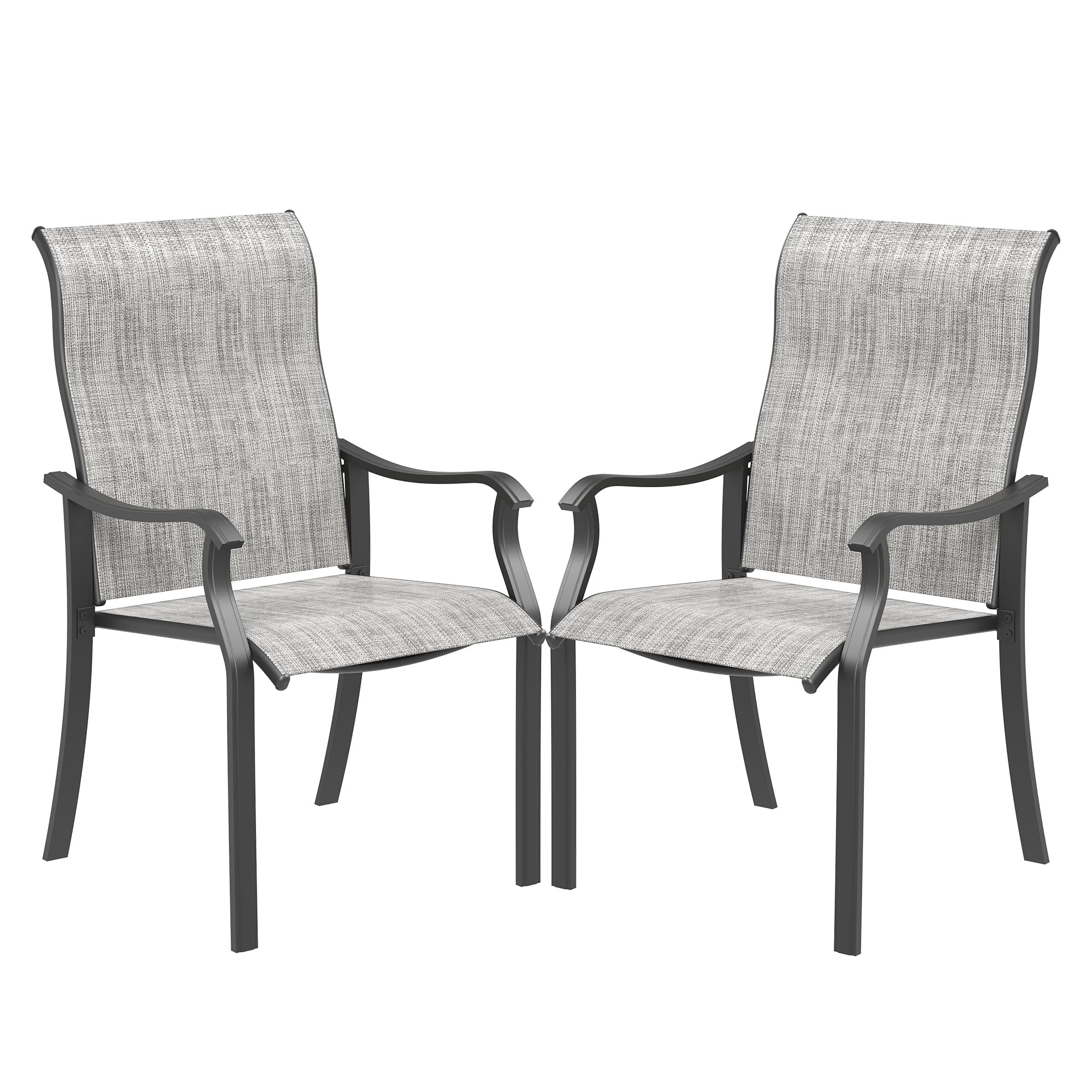UDPATIO Patio Dining Chairs Set of 2, High Back Wide Seat Outdoor Furniture Chairs with All Weather Breathable Textilene, for Lawn Garden Backyard Deck, Grey White