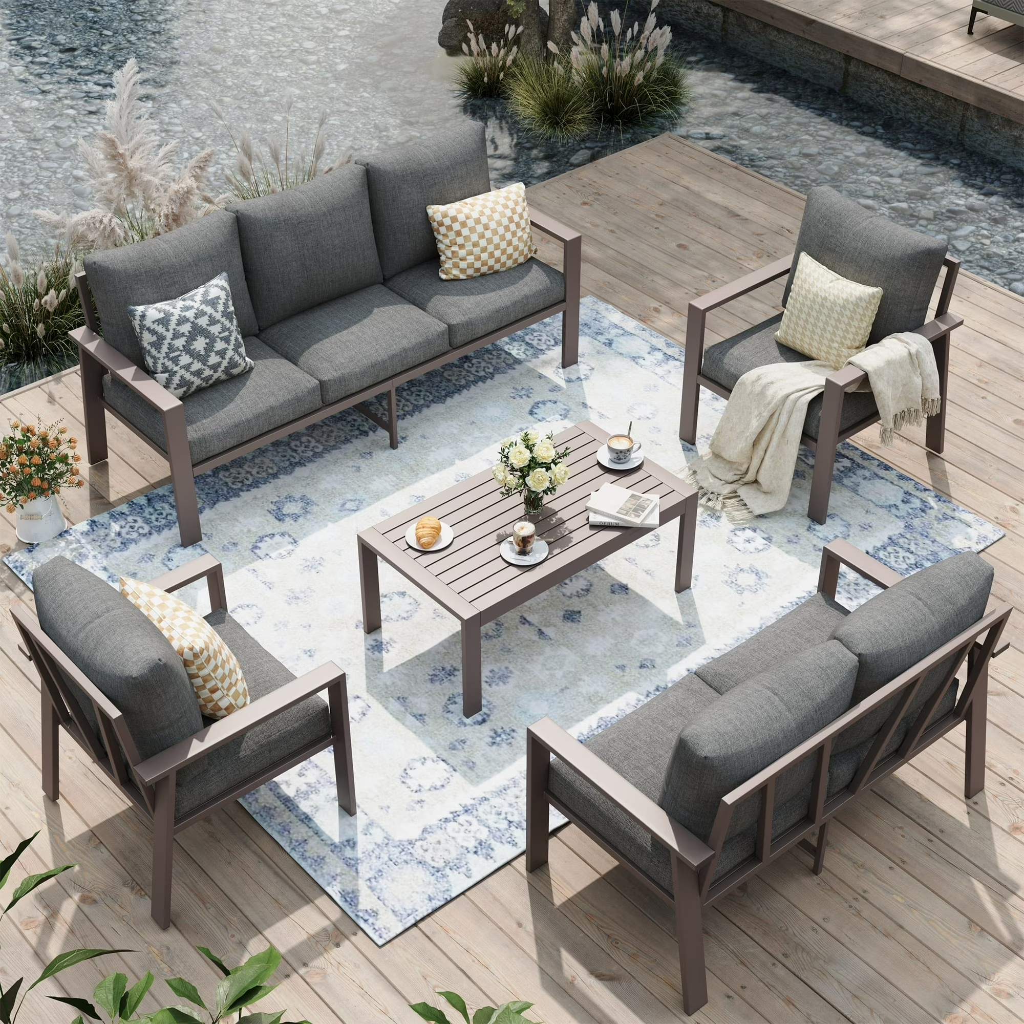 UDPATIO Aluminum Patio Furniture Set, Contemporary Outdoor Couch Set, Aluminum Patio Conversation Set, Gray