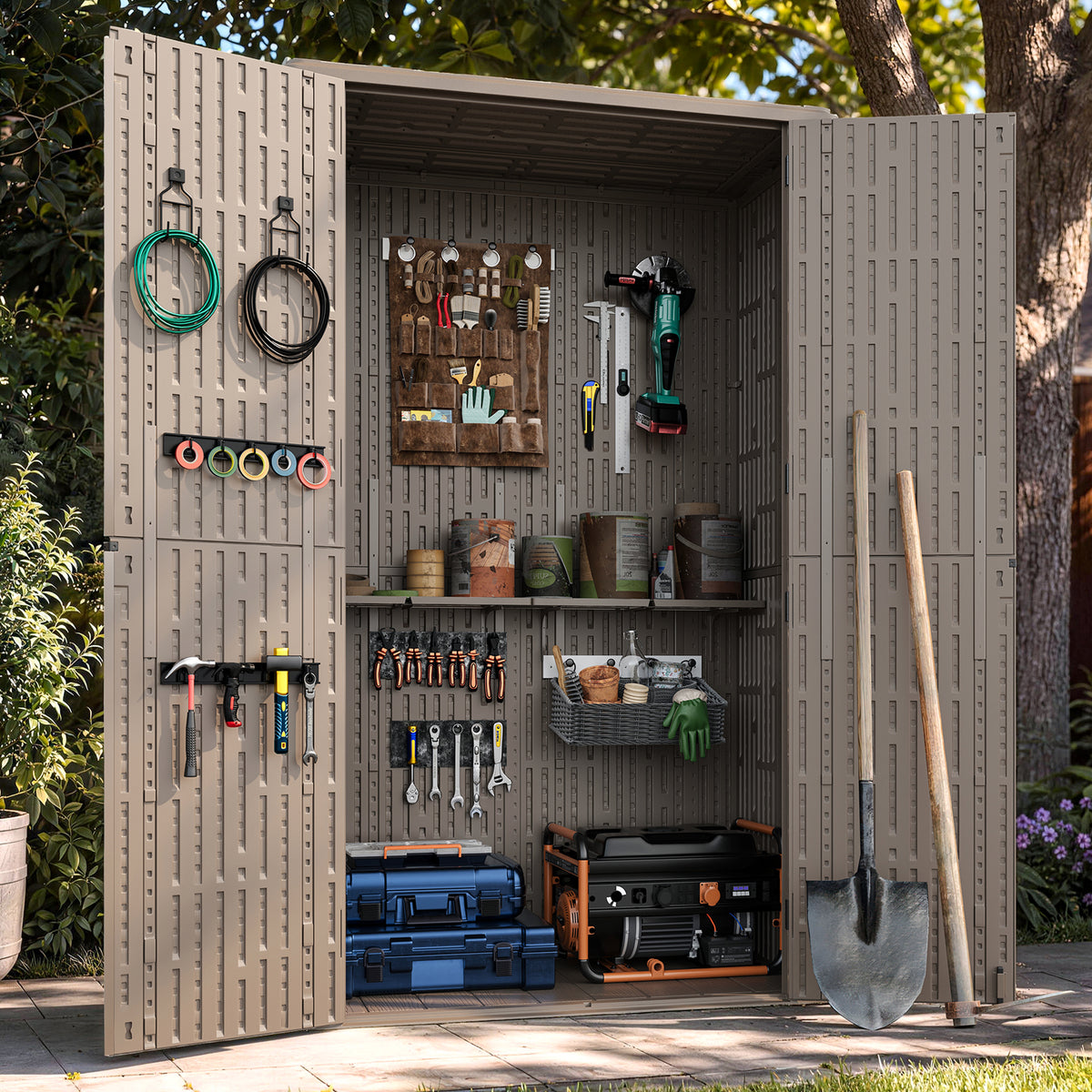 UDPATIO 79 Cu.Ft Vertical Outdoor Storage Shed, HDPE Resin Sheds,Brown