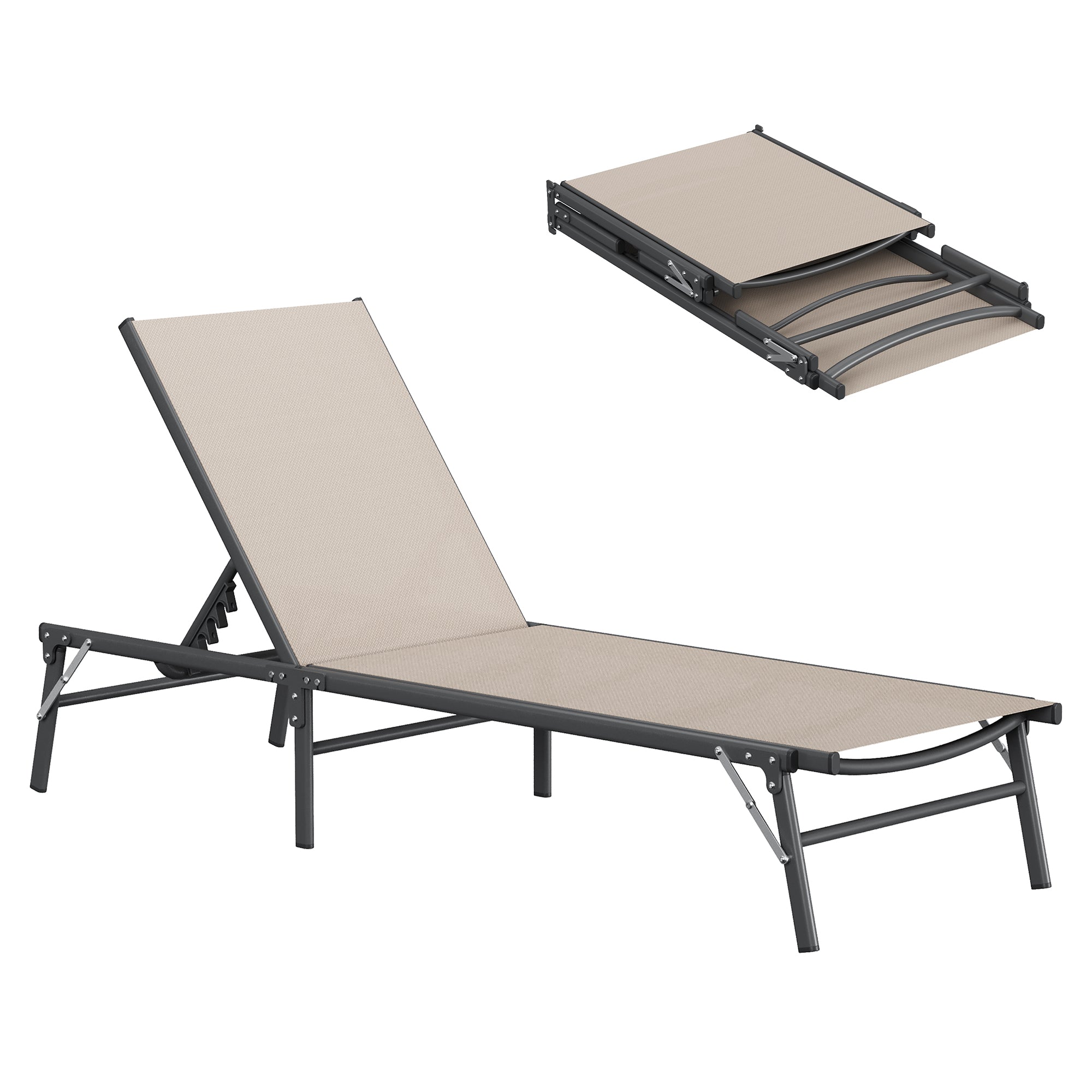 Outdoor Foldable Lounge Chair Pool Chaise Chairs for Outside, Adjustable Lounger for Poolside Lawn Deck Lay Flat Sunbathing Backrest for Patio, Beach, Yard(Brown)