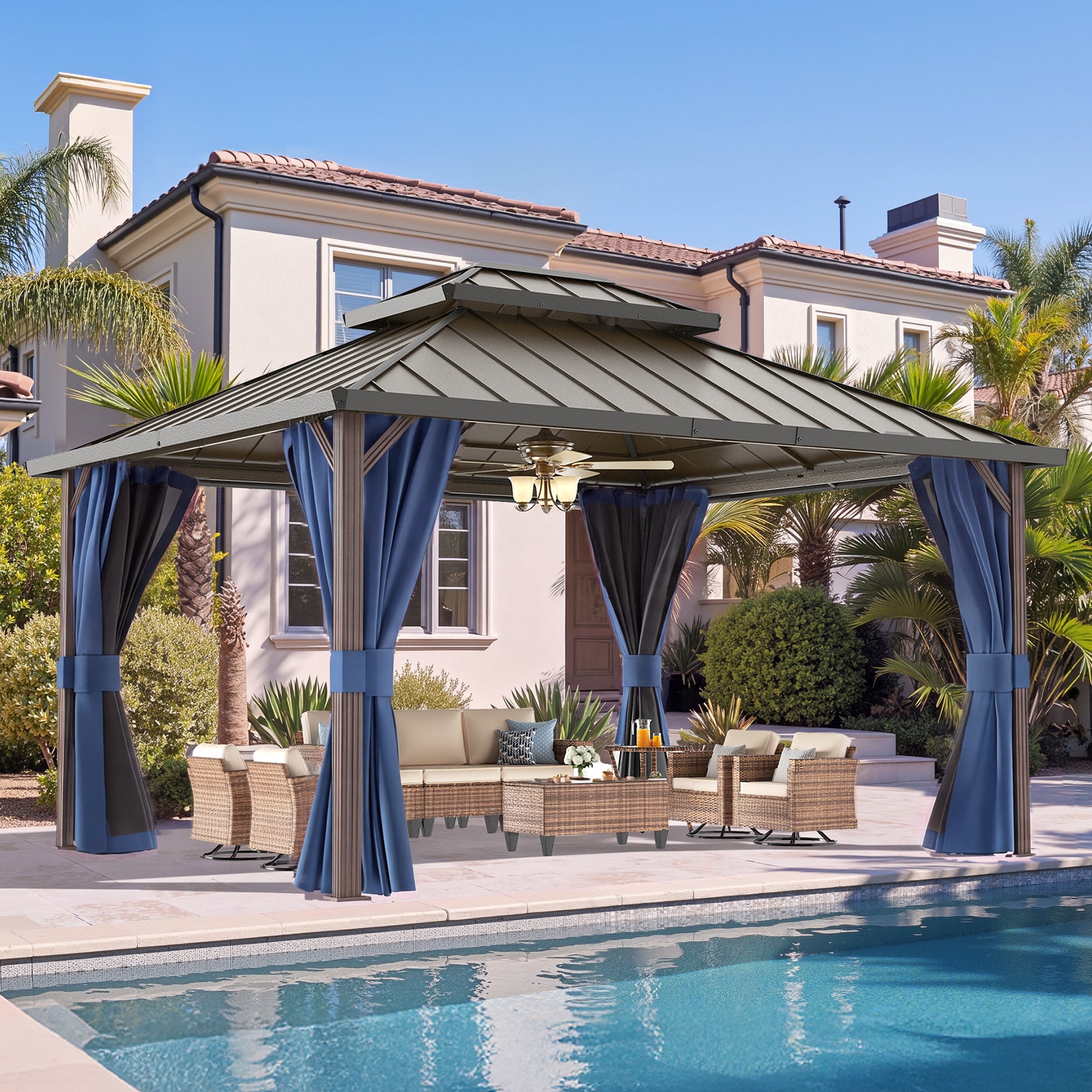 DPATIO 12'x14' Hardtop Aluminum Gazebo, Outdoor Gazebos for Patio,Navy Blue