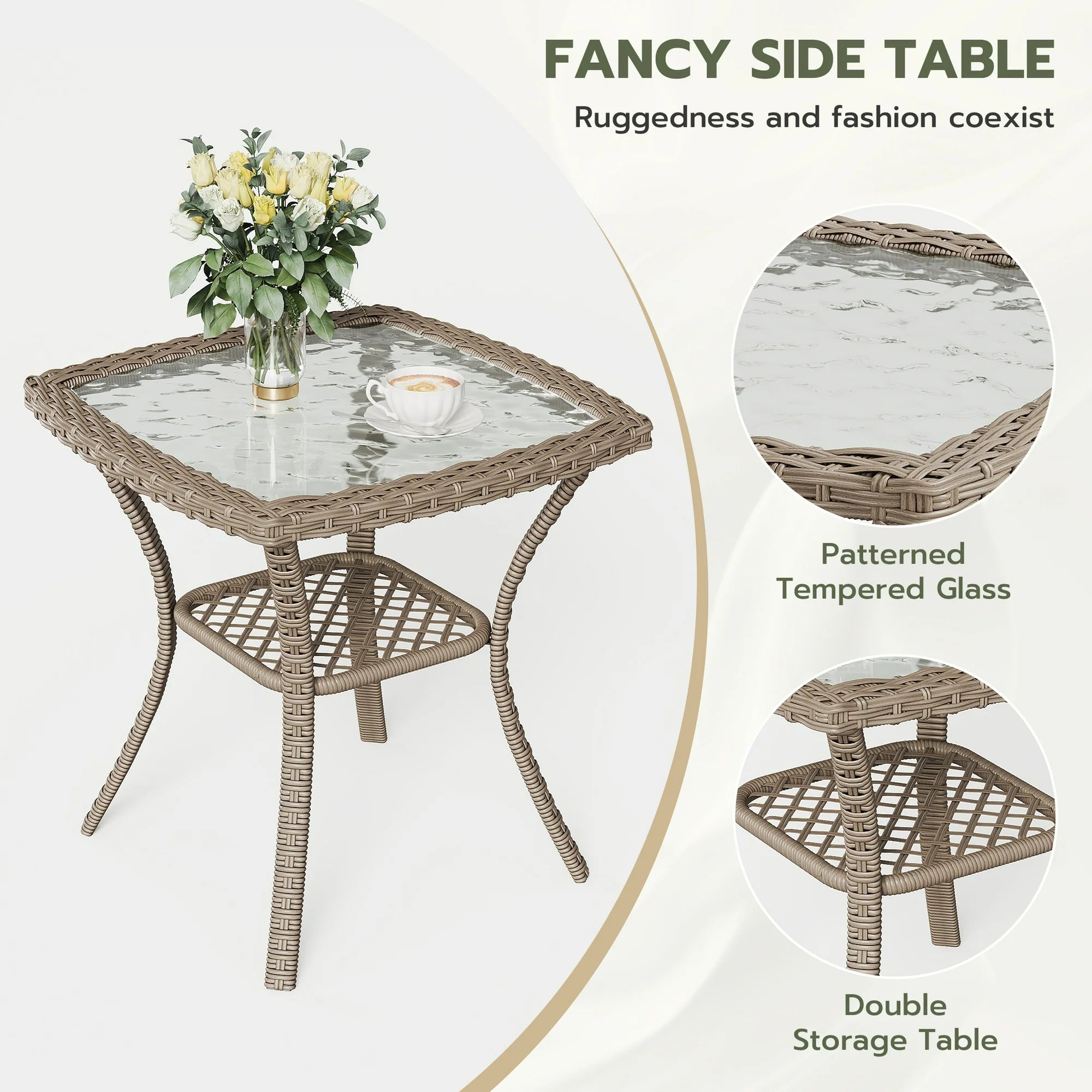 UDPATIO 3 Pieces Patio Furniture Set, Outdoor Swivel Gliders Rocker, Wicker Patio Bistro Set with Rattan Rocking Chair, Glass Top Side Table and Thickened Cushions for Porch Deck Backyard (Blue)