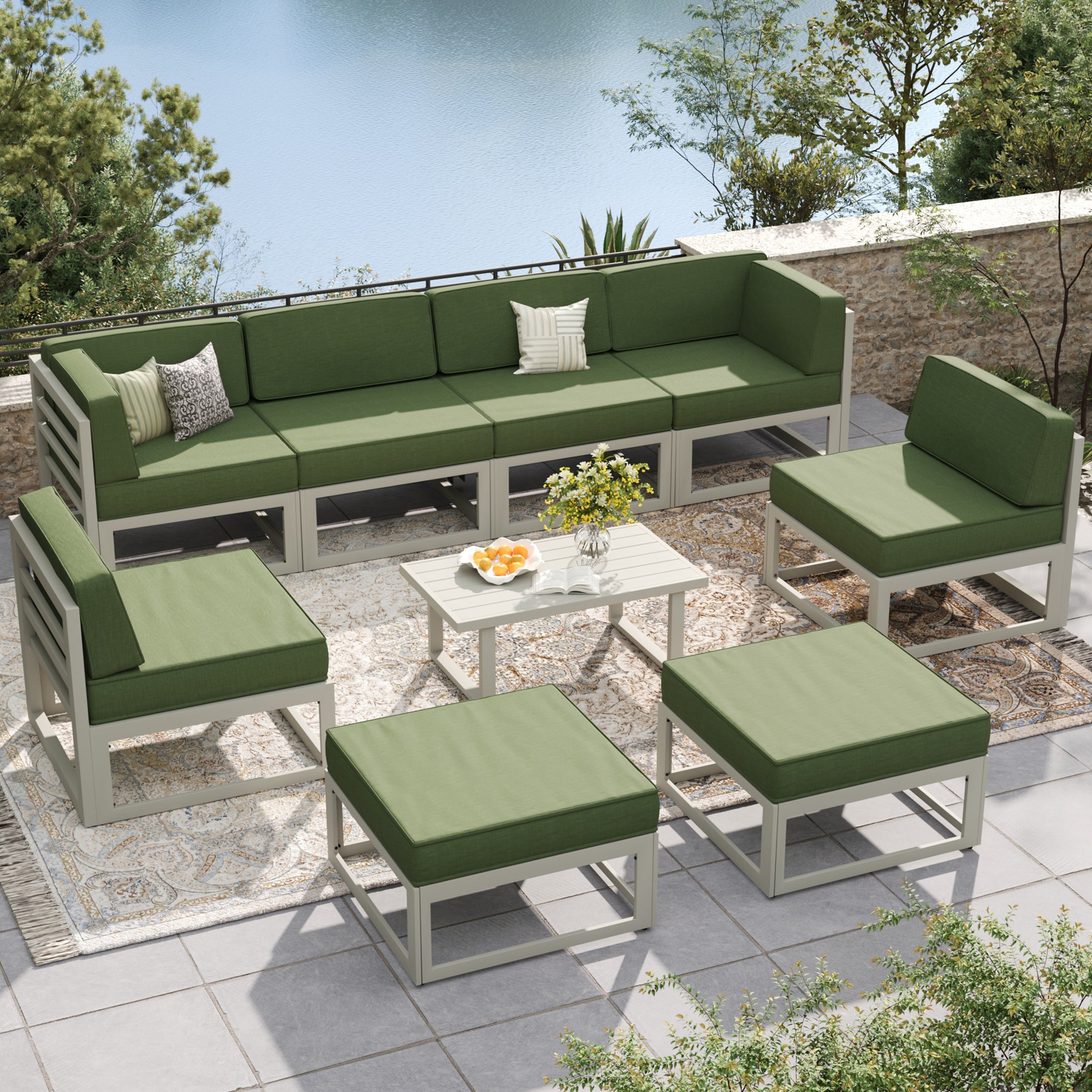 UDPATIO Aluminum Patio Furniture, Metal Patio Conversation Set with Waterproof Cover, 5 Inch Thick Cushions , Modern Outdoor Furniture for Deck & Backyard, Green