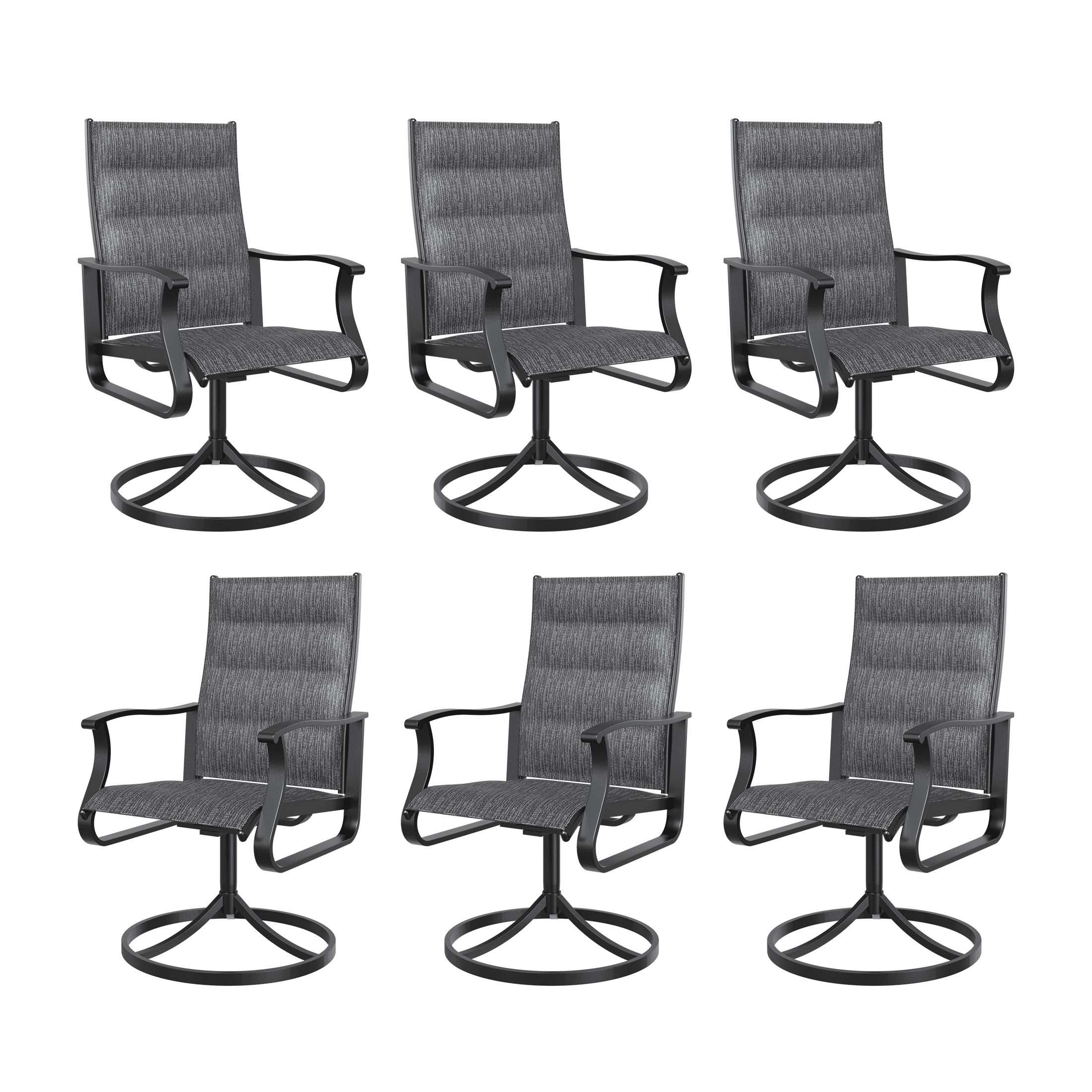 UDPATIO Low Back Swivel Patio Chairs Set of 6, Padded Outdoor Textilene Dining Chairs, All Weather Metal Outside Chair for Lawn Garden Deck, Light Grey