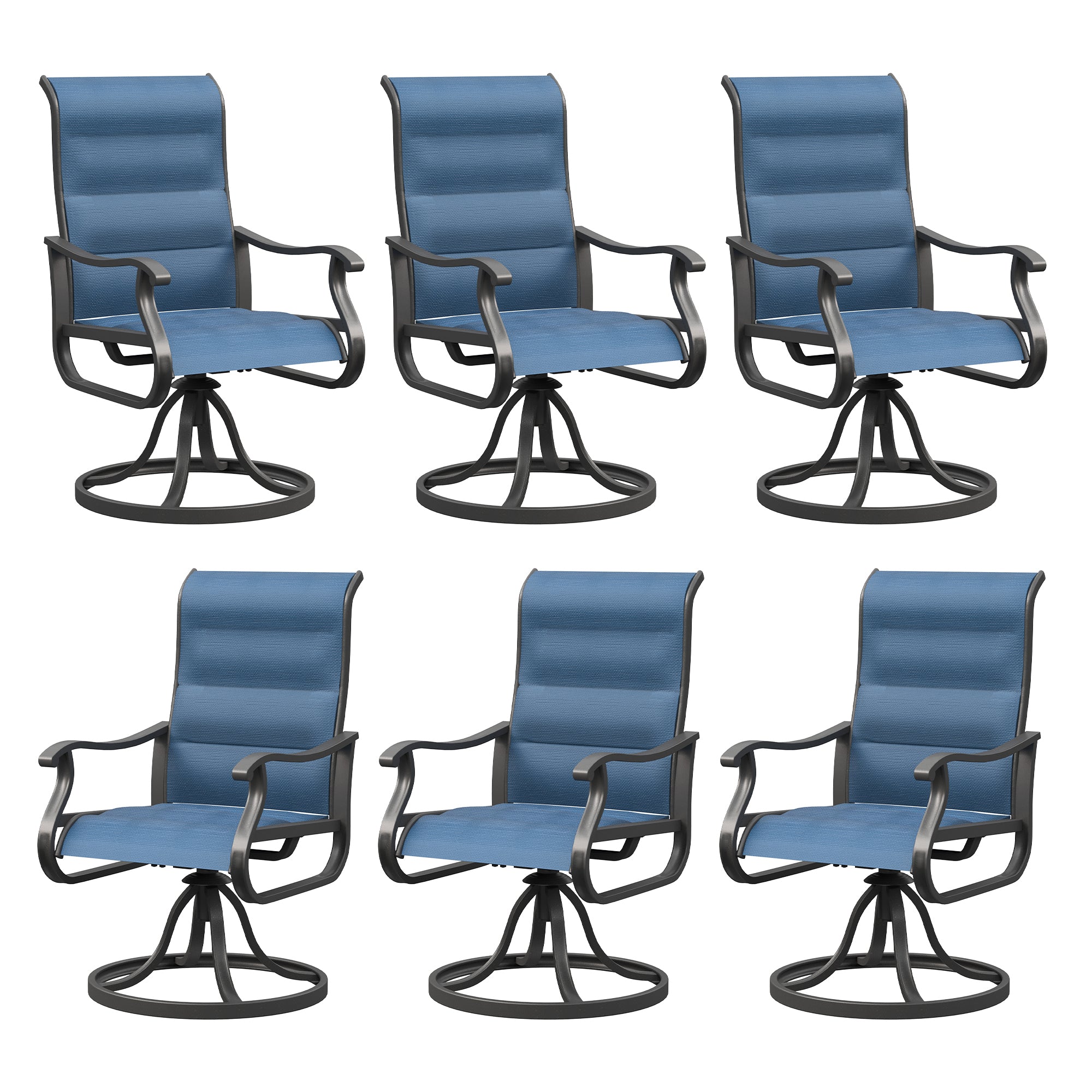 UDPATIO Patio Swivel Chairs Set of 6, Outdoor Dining Chairs High Back with Padded All Weather Breathable Textilene, Navy Blue