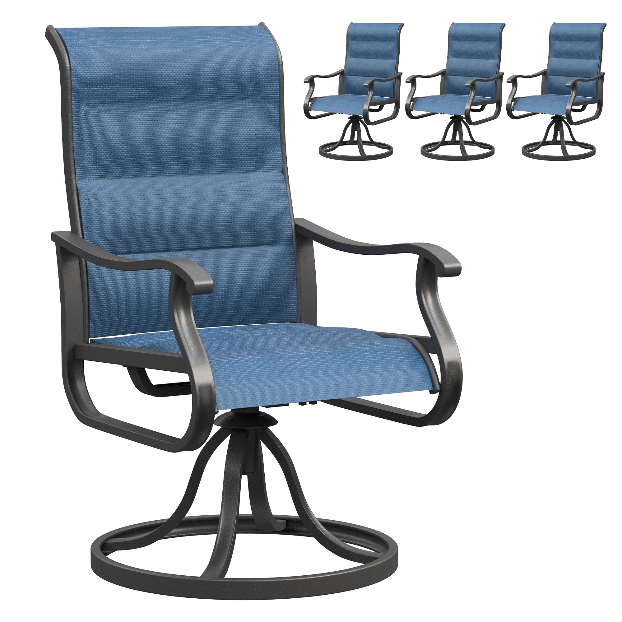 UDPATIO Patio Swivel Chairs Set of 4, Outdoor Swivel Chairs High Back with Padded All Weather Breathable Textilene, Navy Blue