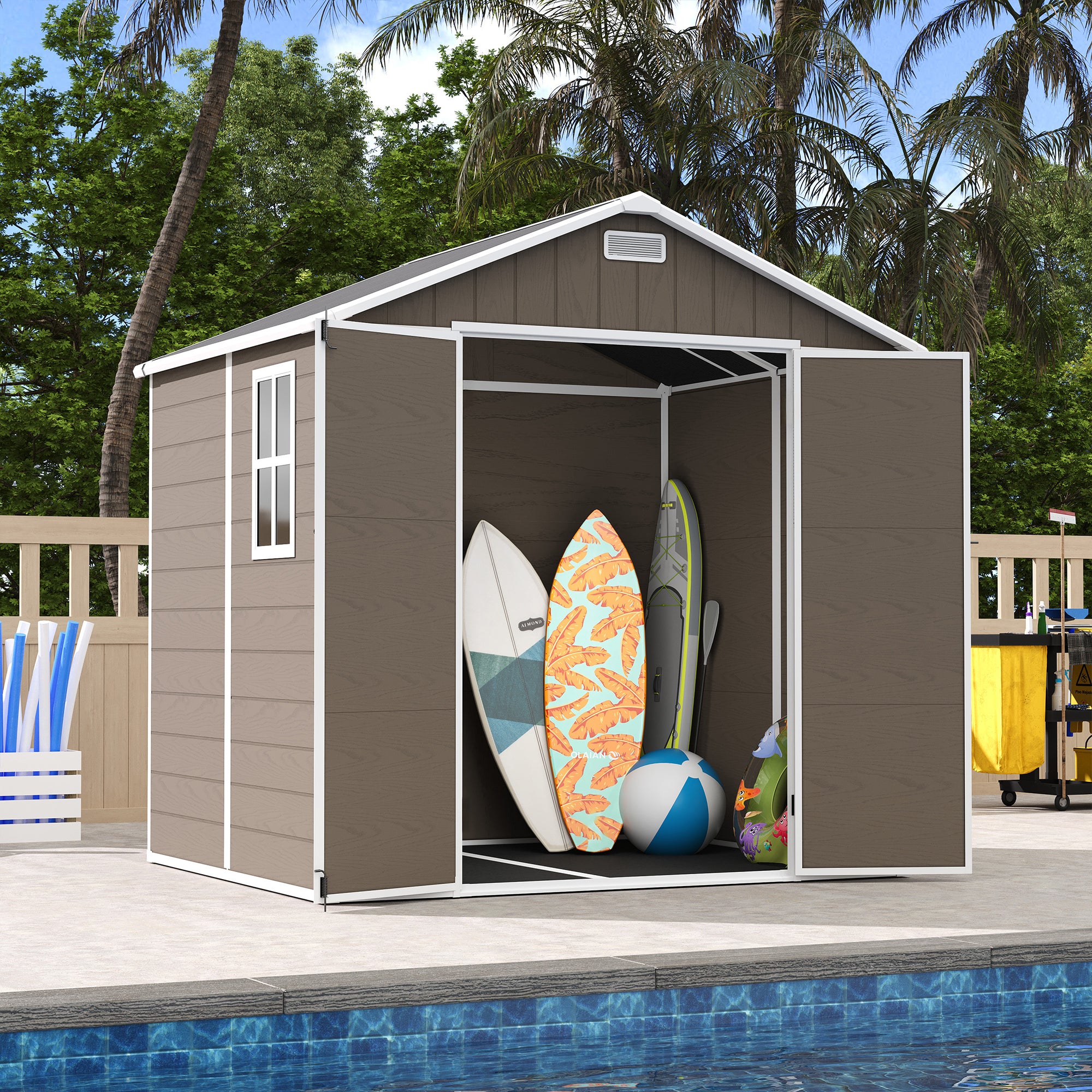 UDPATIO Resin Storage Shed 8 x 6 FT, Plastic Outdoor Storage Shed with Floor Outdside Storage Garden Patio Sheds with Lockable Door for Bike, Garbage Can, Tool, Dark Grey