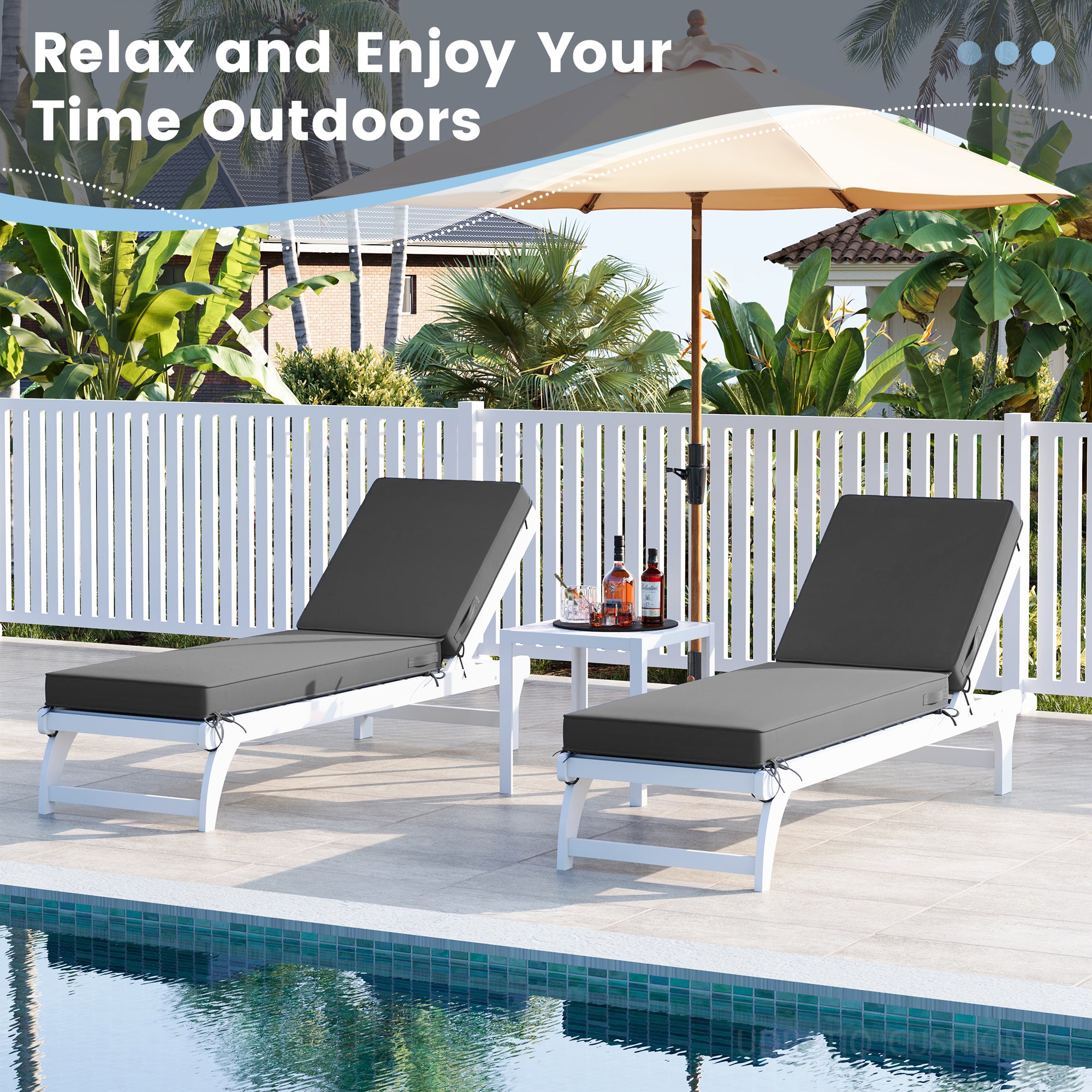 UDPATIO 2PCS Chaise Lounge Cushions, Oversized Thick 4-Inch Foam Pad, Fade-Proof Cover Chair Replacement for Patio, Poolside, Lawn, Deck & Outdoor Furniture - Removable Accessories (72"x21"x4")