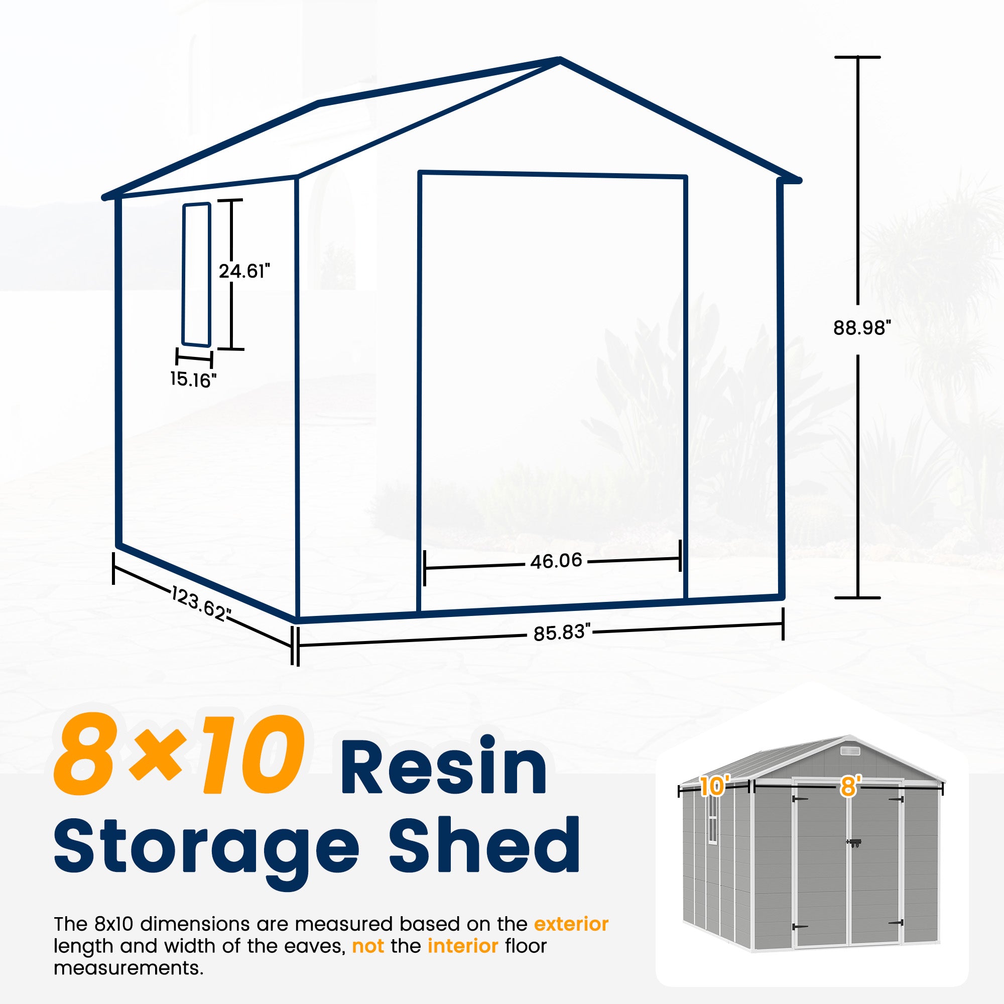 UDPATIO Storage Shed 8 x 10 FT, Resin Sheds & Outdoor Storage with Floor Large Clearance Outdoors Plastic Garden Tool Shed Tuff Outside Cottage Shed with Lockable Door for Bike, Garbage Gray White