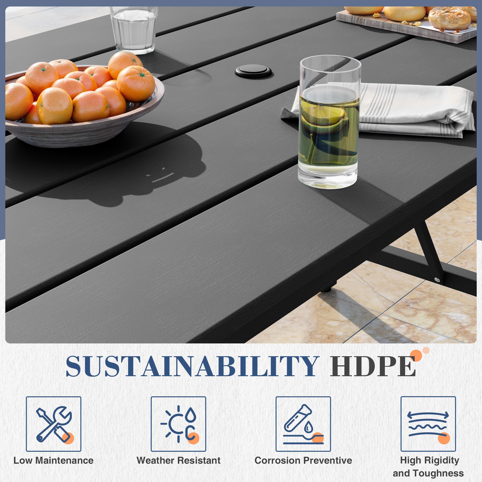 UDPATIO HDPE Patio Chairs Set of 2, Heavy Duty Wood-Like Outdoor Furniture for Garden, Backyard, Deck, Porch, Lawn, Black
