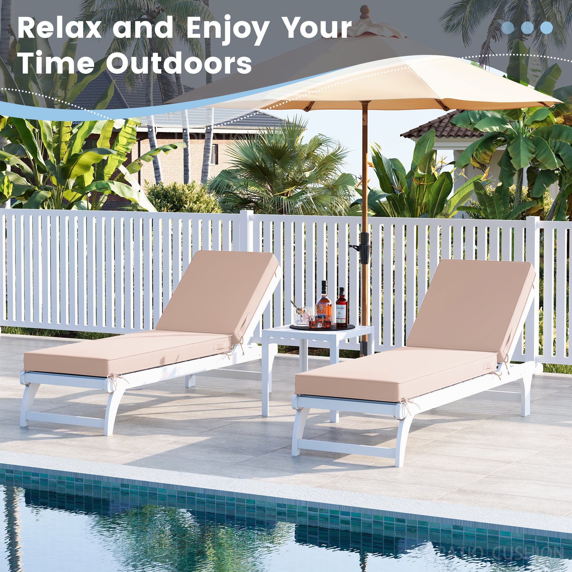 Outdoor Chaise Lounge Cushion Set of 4 , Oversized Thick 4-Inch Foam Cover, Fade-Proof Chair Replacement for Patio, Poolside, Deck Outdoor Furniture - Removable Accessories (Beige, 72"x21"x4")