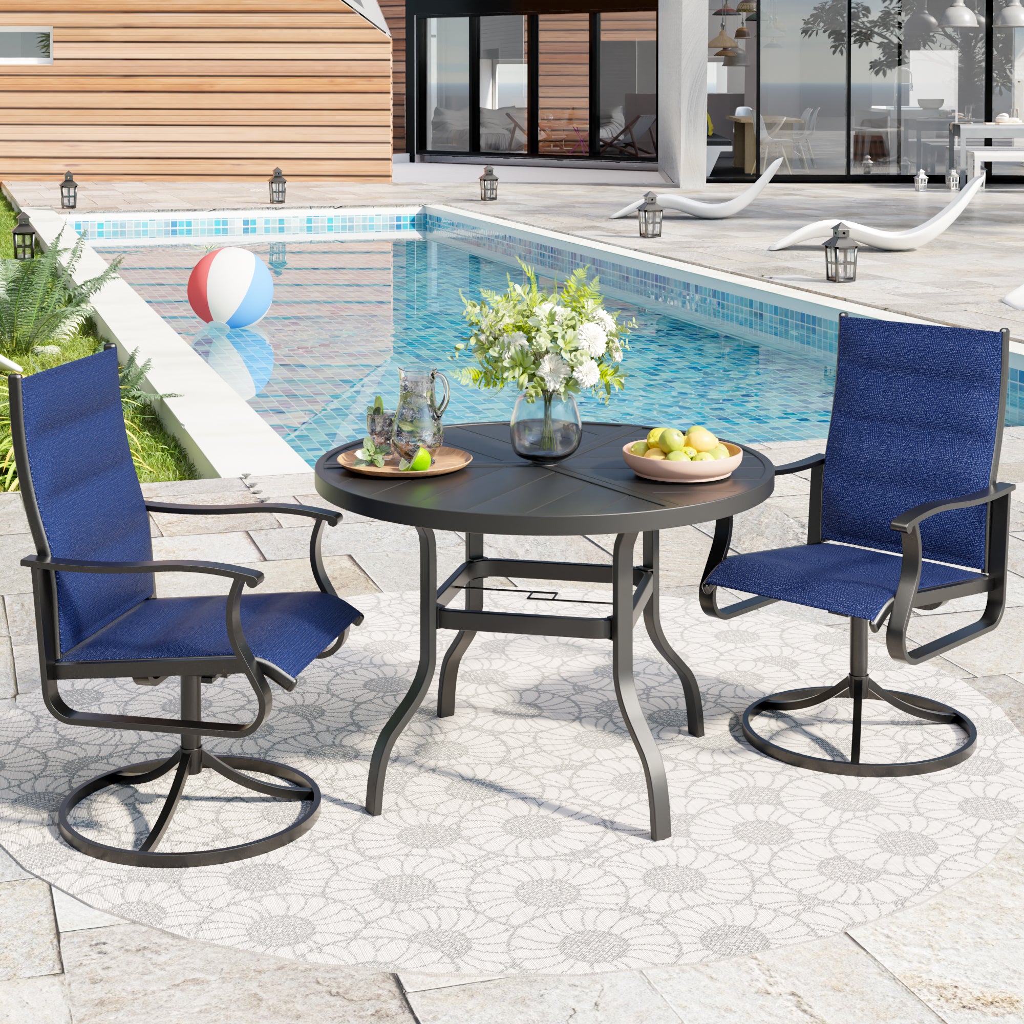 UDPATIO Swivel Patio Chairs Set of 2, Outdoor Swivel Rocker Patio Chairs with High Back, All Weather Textilene & Metal Frame for Backyard, Lawn, Porch, Pooside or Garden, Navy Blue - Padded