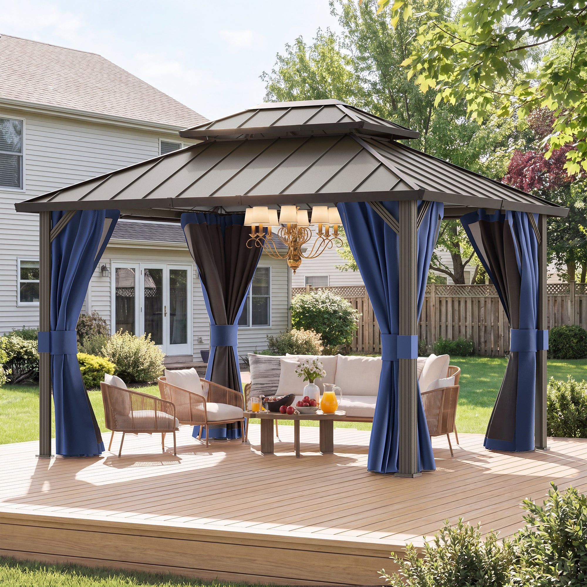 UDPATIO 10'x12' Aluminum Frame Hardtop Outdoor Gazebo with Mosquito Netting