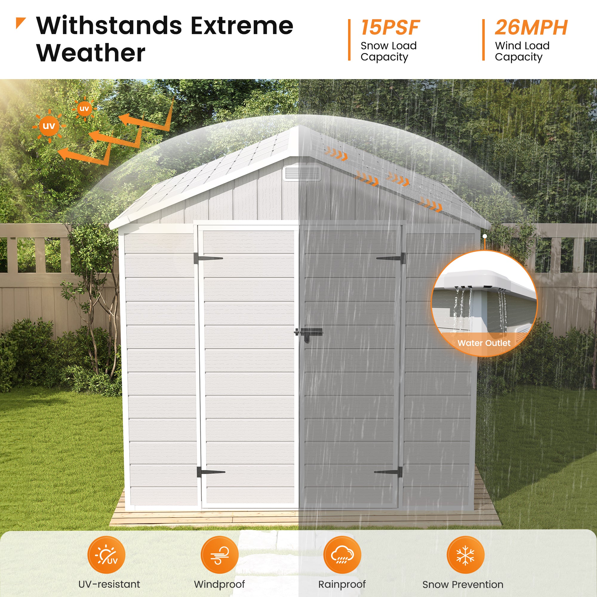UDPATIO Resin Storage Shed 8 x 8 FT, Outdoor Garden Sheds with Floor Plastic Patio Outdoor Storage Shed with Lockable Door, Sandstone