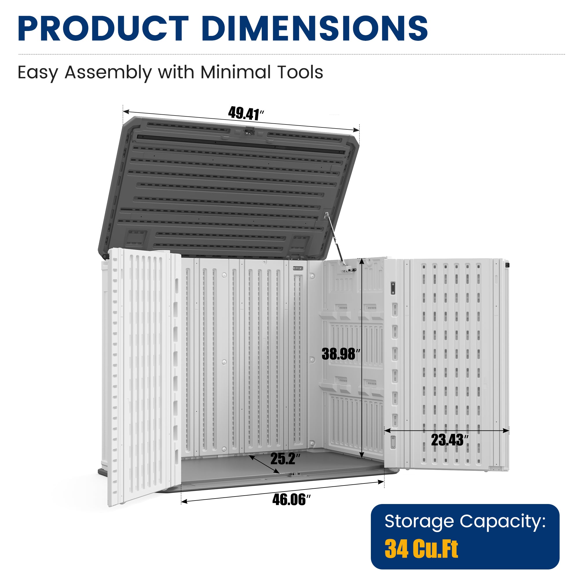 UDPATIO Horizontal Resin Outdoor Storage Shed & Storage Cabinet 34 Cu.Ft, Lockable Waterproof, Outdoor Storage for Generator, Garden Tools, Garage Can, Bike