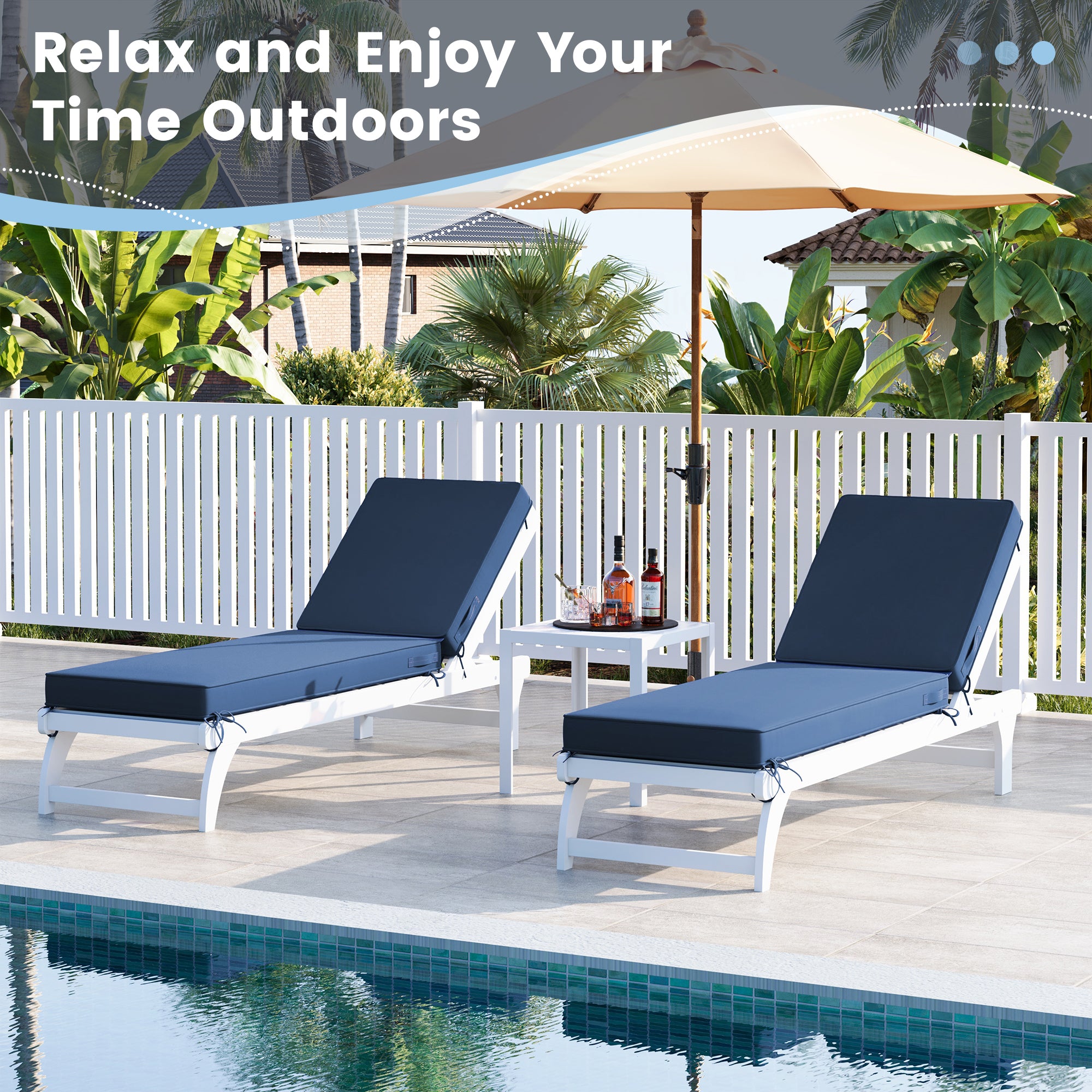 Outdoor Chaise Lounge Cushion Set of 4 , Oversized Thick 4-Inch Foam Cover, Fade-Proof Chair Replacement for Patio, Poolside, Deck Outdoor Furniture - Removable Accessories (Navy,72"x21"x4")