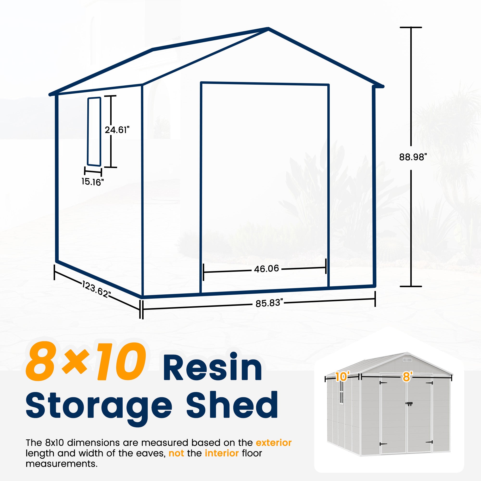 UDPATIO Resin Storage Shed 8 x 10 FT, Outdoor Garden Sheds with Floor Plastic Patio Outdoor Storage with Lockable Door for Bike, Garbage Sandstone