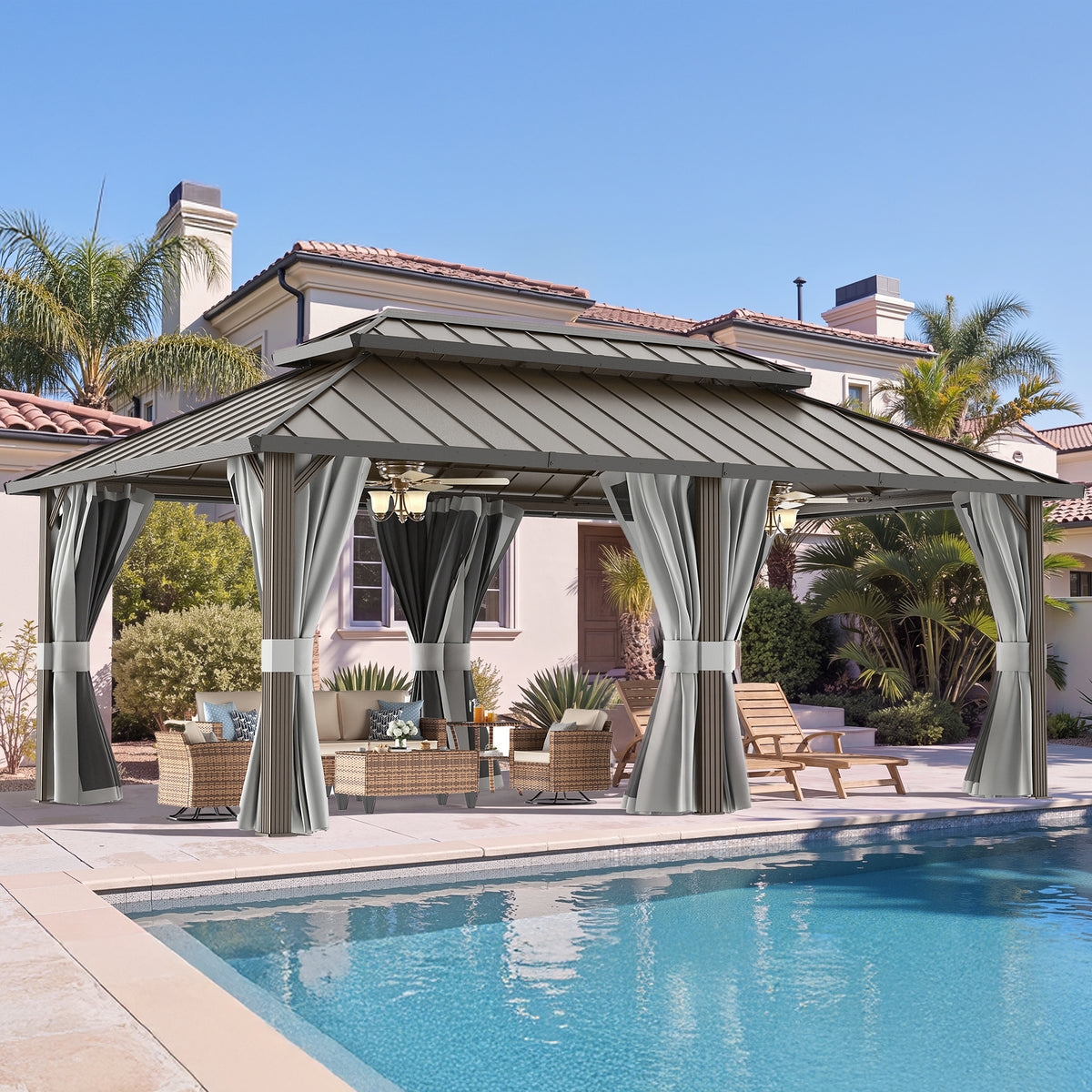 DPATIO 12'x20' Hardtop Aluminum Outdoor Gazebo with Double Roof, Gray