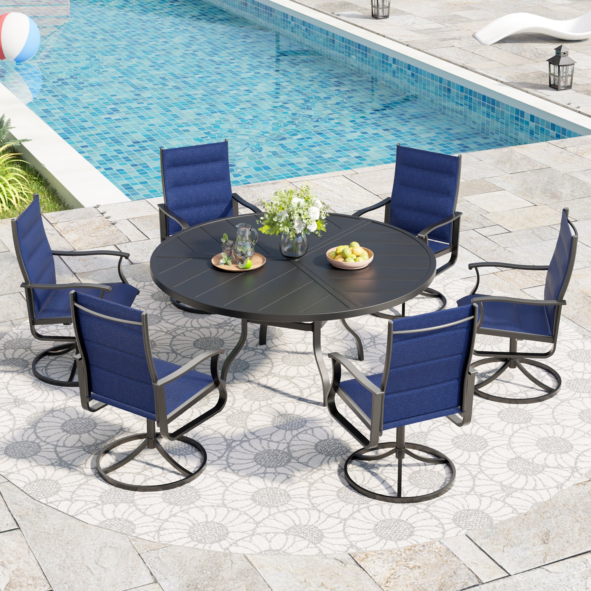 UDPATIO Swivel Patio Chairs Set of 6, Outdoor Swivel Rocker Patio Chairs with High Back, All Weather Textilene & Metal Frame for Backyard, Lawn, Porch, Pooside or Garden, Navy Blue - Padded
