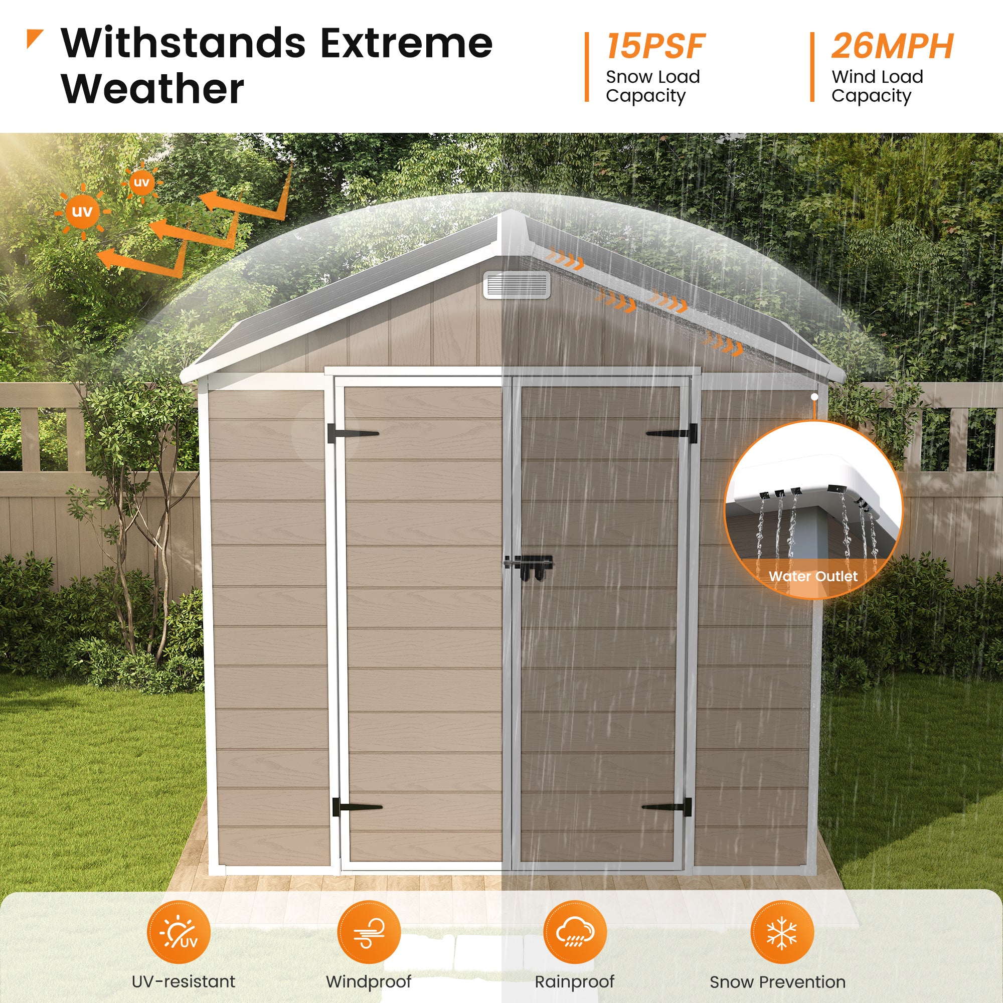 UDPATIO Resin Storage Shed 8 x 6 FT, Plastic Outdoor Storage Shed with Floor Outdside Storage Garden Patio Sheds with Lockable Door for Bike, Garbage Can, Tool, Dark Grey