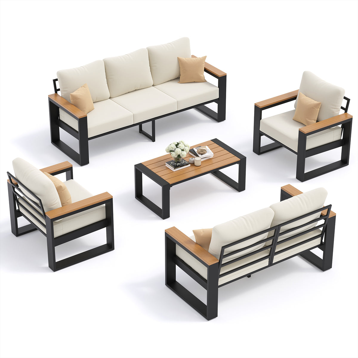 UDPATIO Aluminum Patio Furniture Set 5 Pieces, Ergonomic Backrest