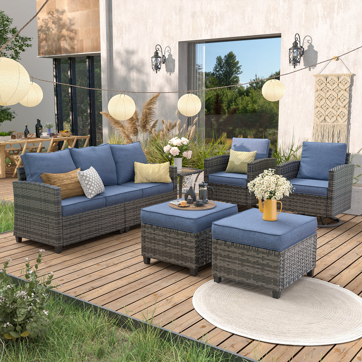 UDPATIO Patio Furniture Set with Swivel Rocking Chair, 6 Pcs Outdoor Couch