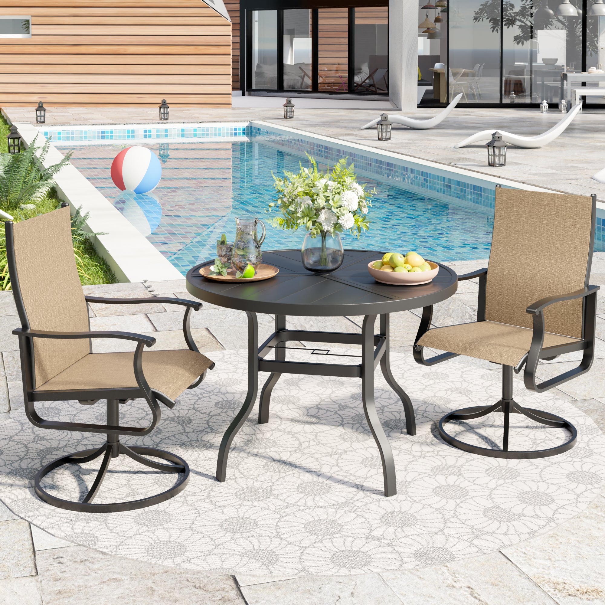 UDPATIO Swivel Patio Chairs Set of 2, Outdoor Swivel Rocker Patio Chairs with High Back, All Weather Textilene & Metal Frame for Backyard, Lawn, Porch, Pooside or Garden, Brown