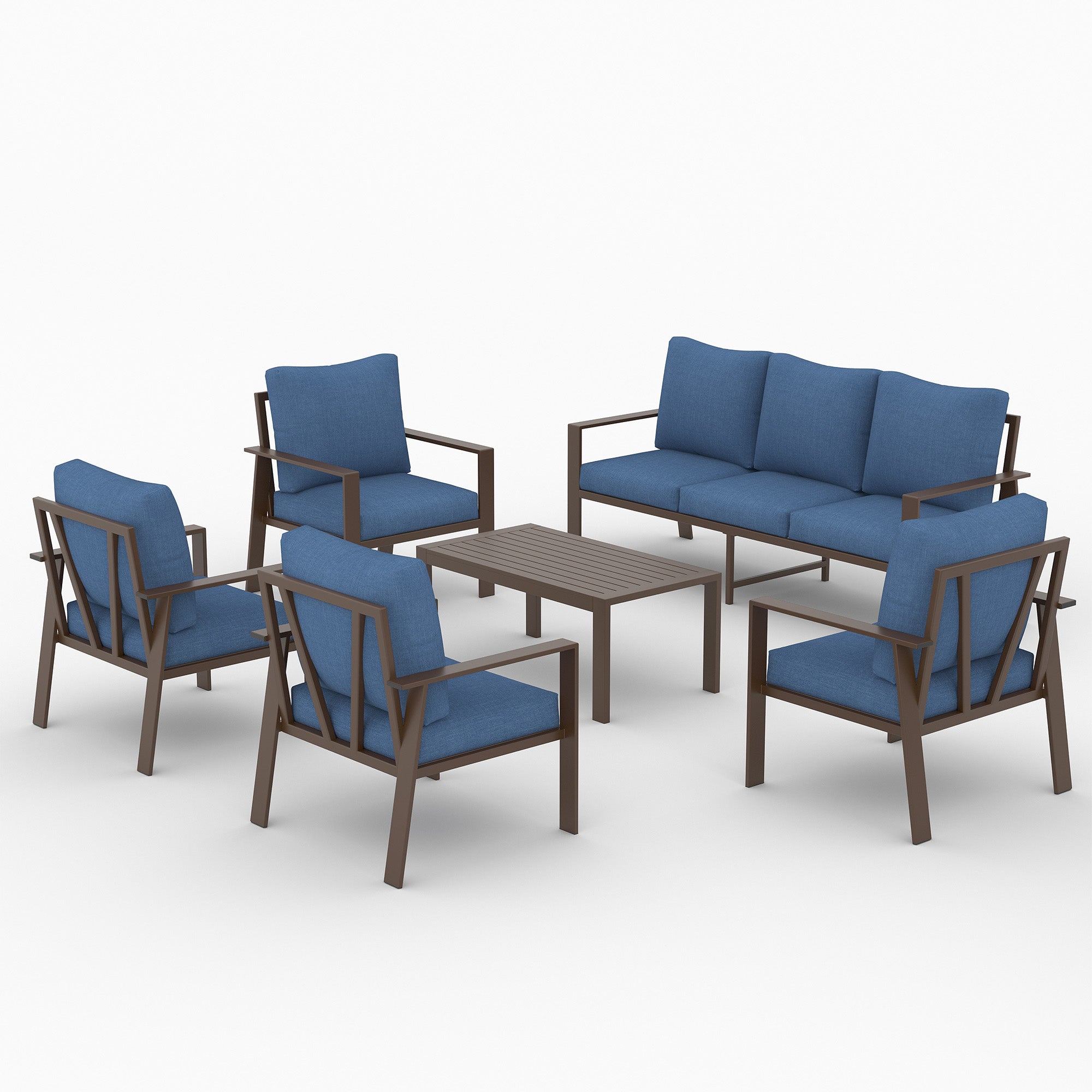 UDPATIO 6 Pieces Aluminum Patio Furniture Set, 7-Seat Metal Outdoor Furniture Set with 4" Water-Resistant Cushion & Coffee Table,  Patio Conversation Sets for Porch, Deck, Garden