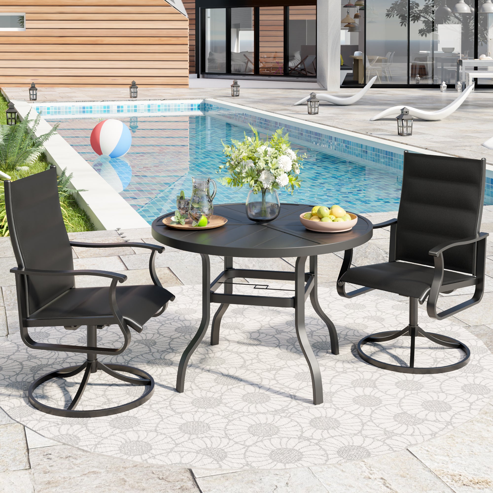UDPATIO Swivel Patio Chairs Set of 2, Outdoor Swivel Rocker Patio Chairs with High Back, All Weather Textilene & Metal Frame for Backyard, Lawn, Porch, Pooside or Garden, Black - Padded