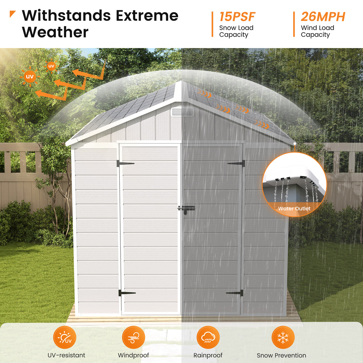 UDPATIO Resin Storage Shed 8 x 10 FT, Outdoor Garden Sheds with Floor Plastic Patio Outdoor Storage with Lockable Door for Bike, Garbage Sandstone