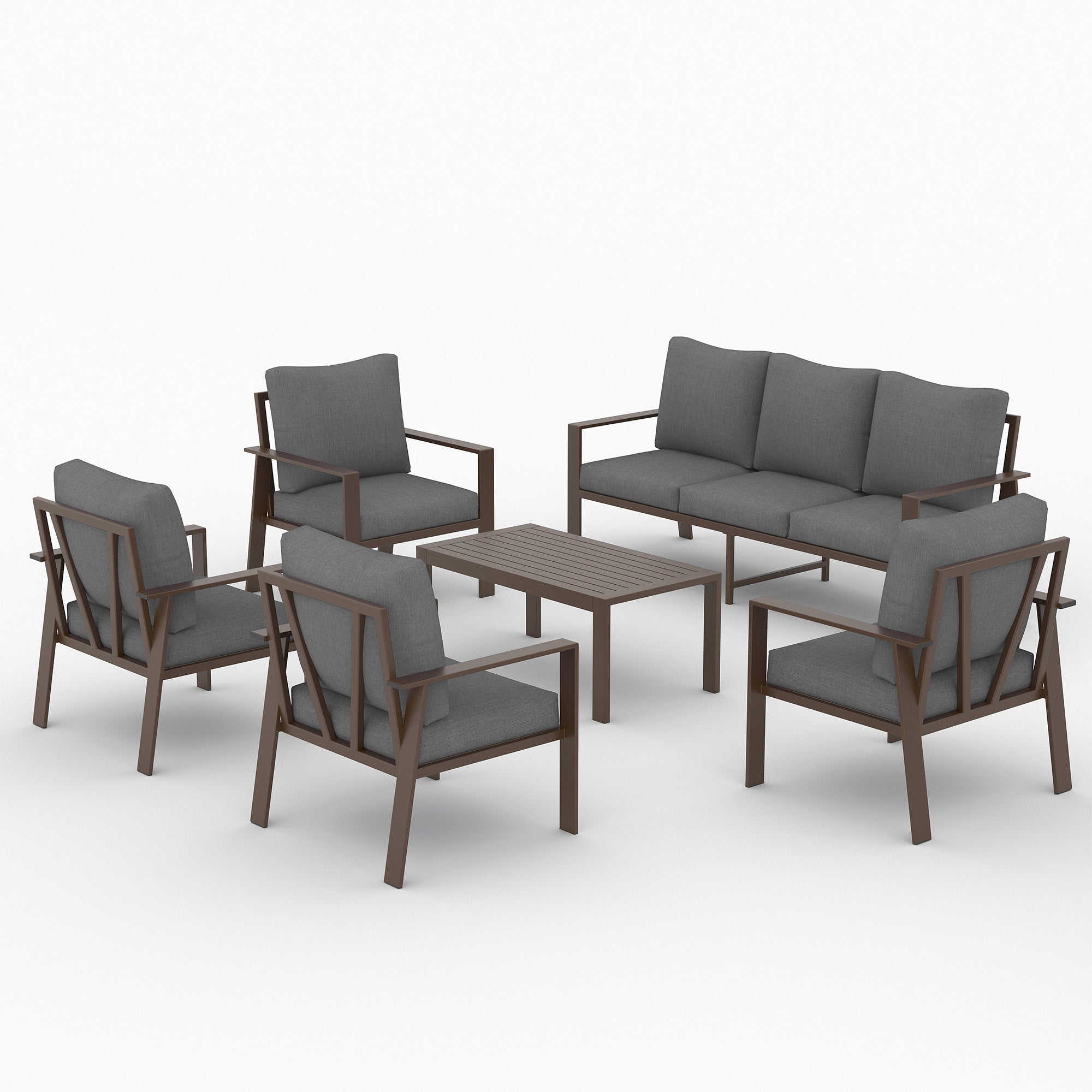 UDPATIO 5 Pieces Aluminum Patio Furniture Set, 7-Seat Metal Outdoor Furniture Set with 4" Water-Resistant Cushion & Coffee Table,  Patio Conversation Sets for Porch, Deck, Garden