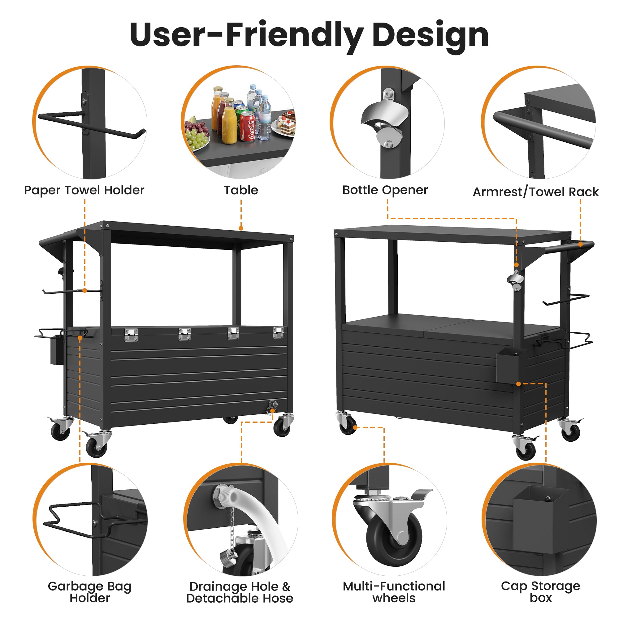 80 Quart Rolling Ice Chest with Top Table Patio Cooler Cart with 4 Wheels, Portable Outdoor Beverage Cooler with Drain Plug Weather Resistant for BBQ Party Pool Deck, Indoor & Outdoor Use