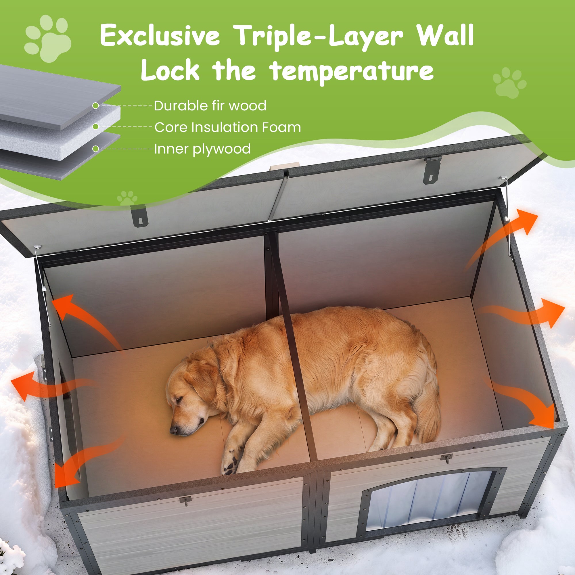 Outdoor Insulated Dog House Weatherproof Dog Kennel Dog Shelter Anti-Chewing Full Iron Frame, Openable Roof for Small to Large Dog Breeds