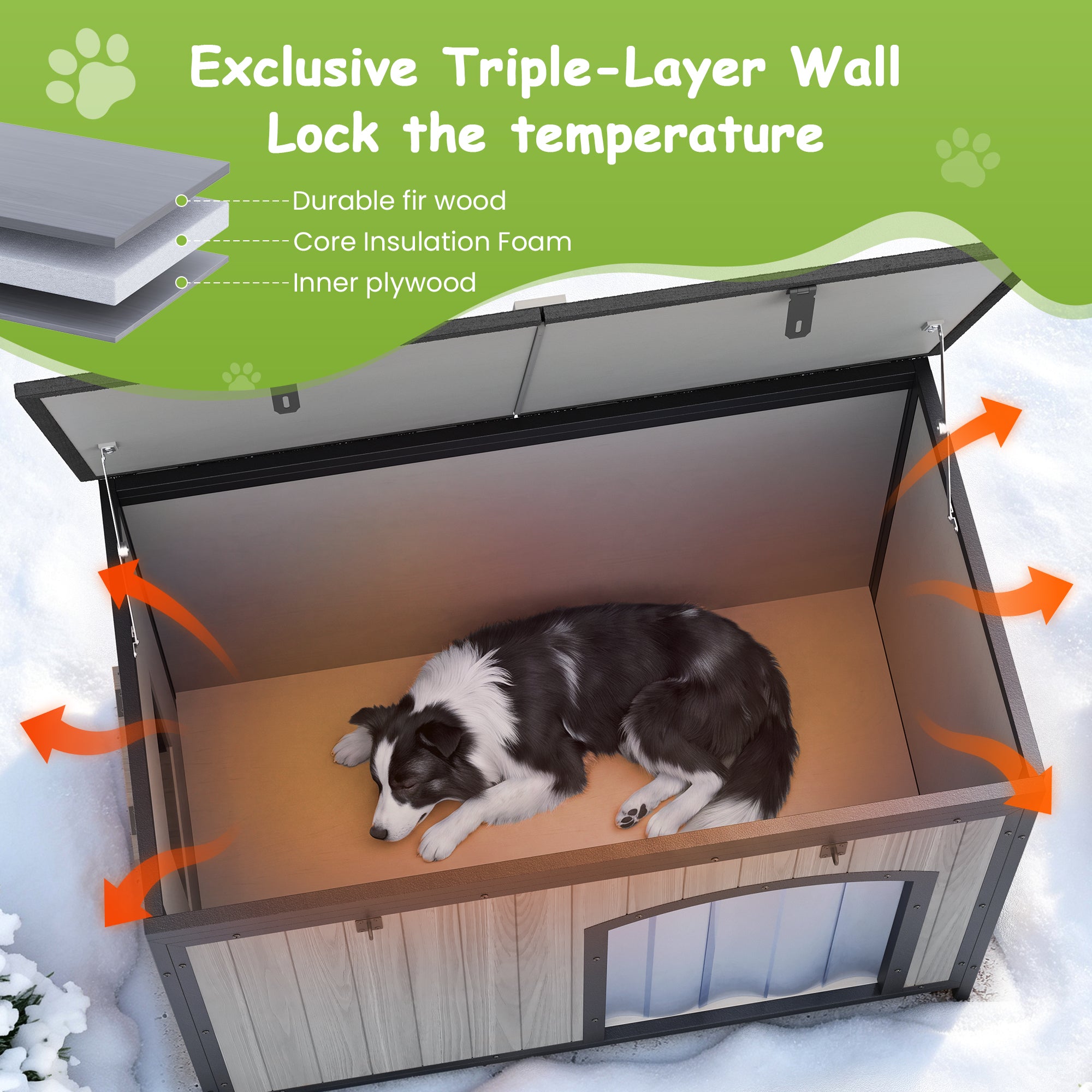 Outdoor Insulated Dog House Weatherproof Dog Kennel Dog Shelter Anti-Chewing Full Iron Frame, Openable Roof for Small to Large Dog Breeds