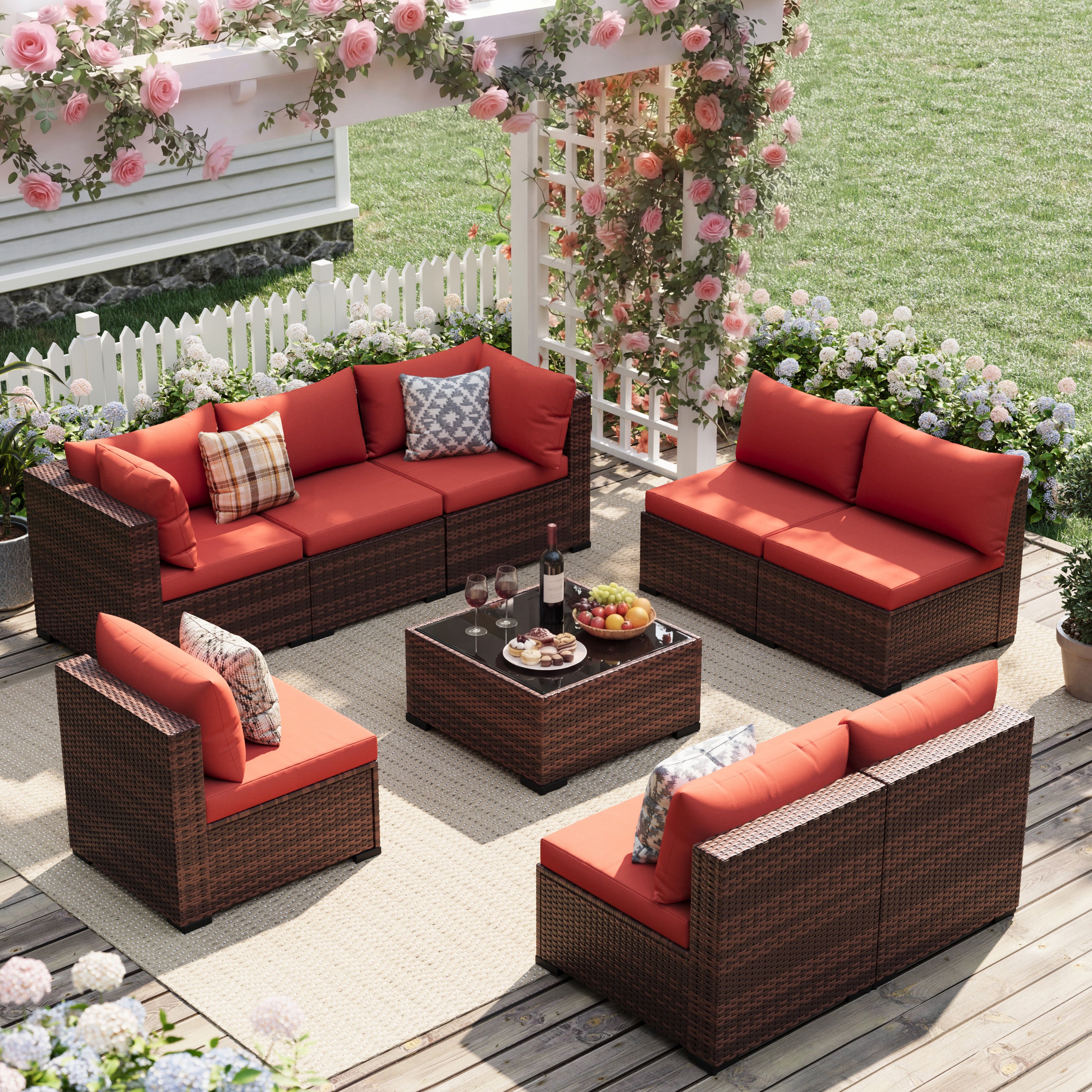UDPATIO Patio Furniture Sets, Modular Rattan Outdoor Patio Sectional Furniture Sofa Set, Wicker Patio Conversation Set for Backyard,9PCS