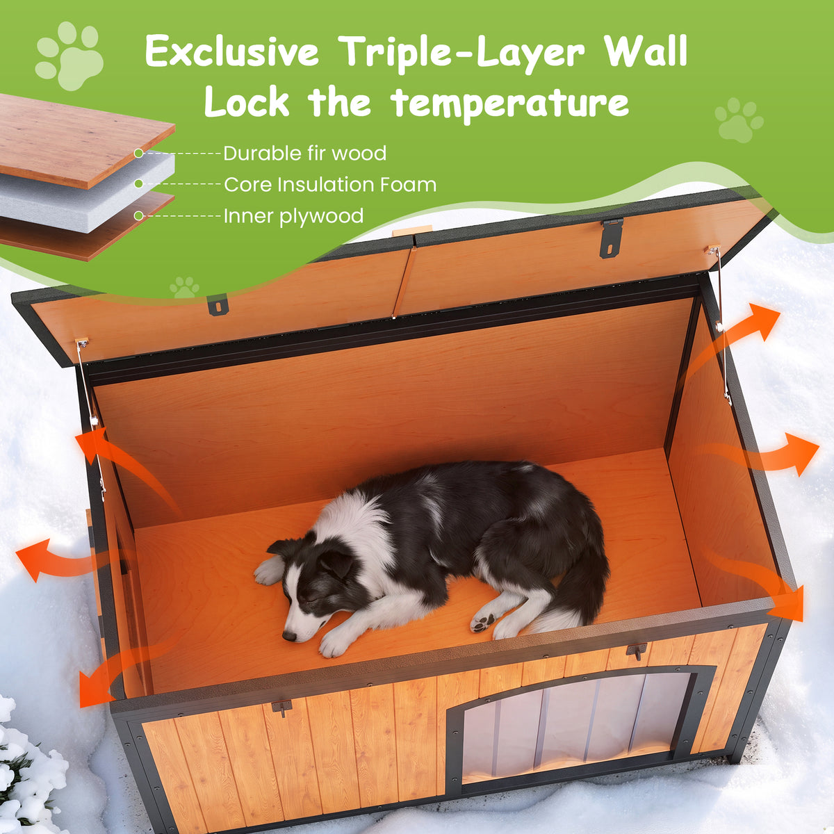 Outdoor Insulated Dog House Weatherproof Dog Kennel Dog Shelter Anti-Chewing Full Iron Frame, Openable Roof for Small to Large Dog Breeds