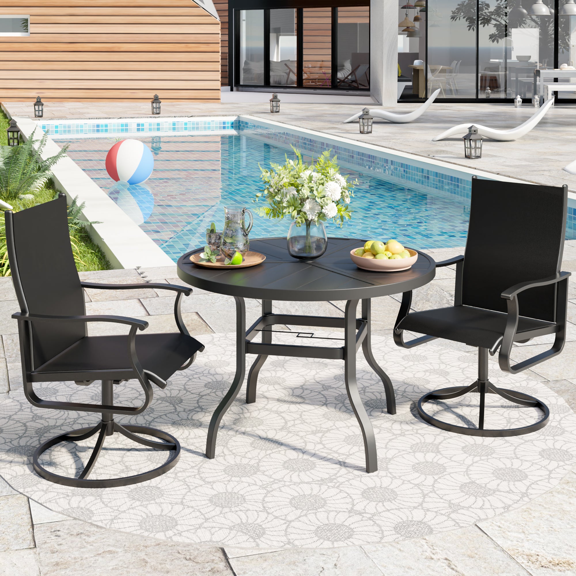 UDPATIO Swivel Patio Chairs Set of 2, Outdoor Swivel Rocker Patio Chairs with High Back, All Weather Textilene & Metal Frame for Backyard, Lawn, Porch, Pooside or Garden, Black