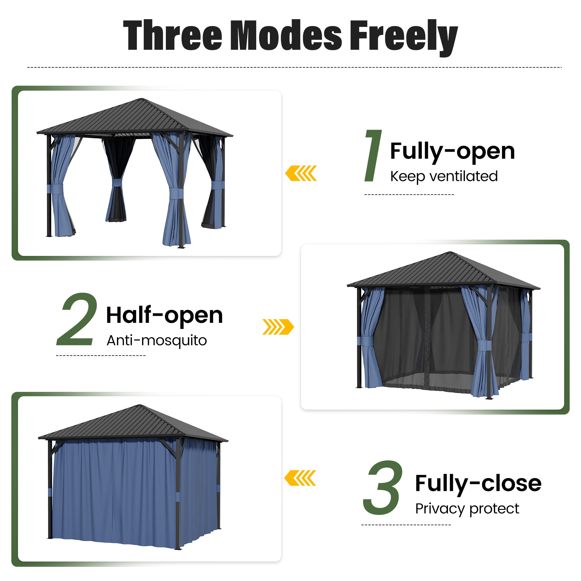 UDPATIO 10x10 Hardtop Gazebo, Metal Gazebo with Galvanized Steel Roof, Hard Top Patio Gazebos, Outdoor Permanent Gazebo with Mosquito Netting and Curtain for Backyard, Deck, Porch, Lawns, Navy Blue
