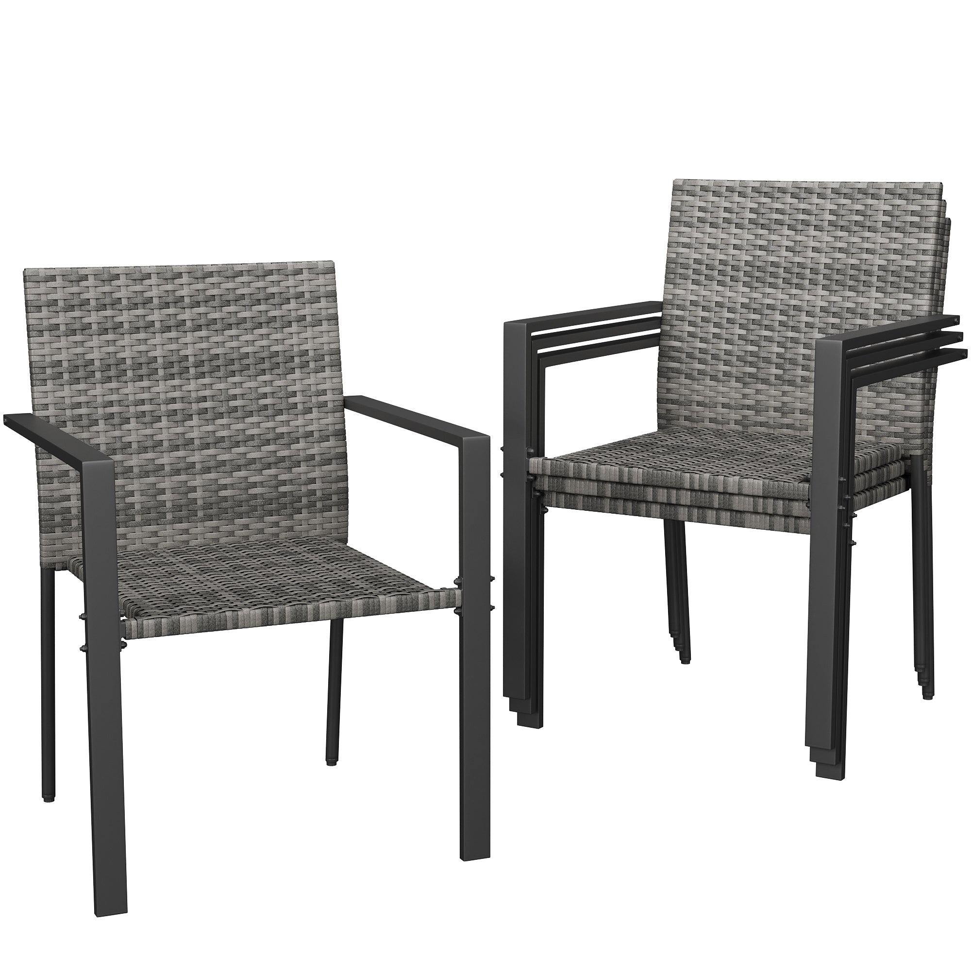 UDPATIO Stackable Patio Chairs Set of 4, Wicker Outdoor Chairs, All-Weather Rattan Dining Chairs with Deep Seat & Armrests, Steel Frame for Patio, Garden, Backyard, Deck, Lawn or Porch, Gray
