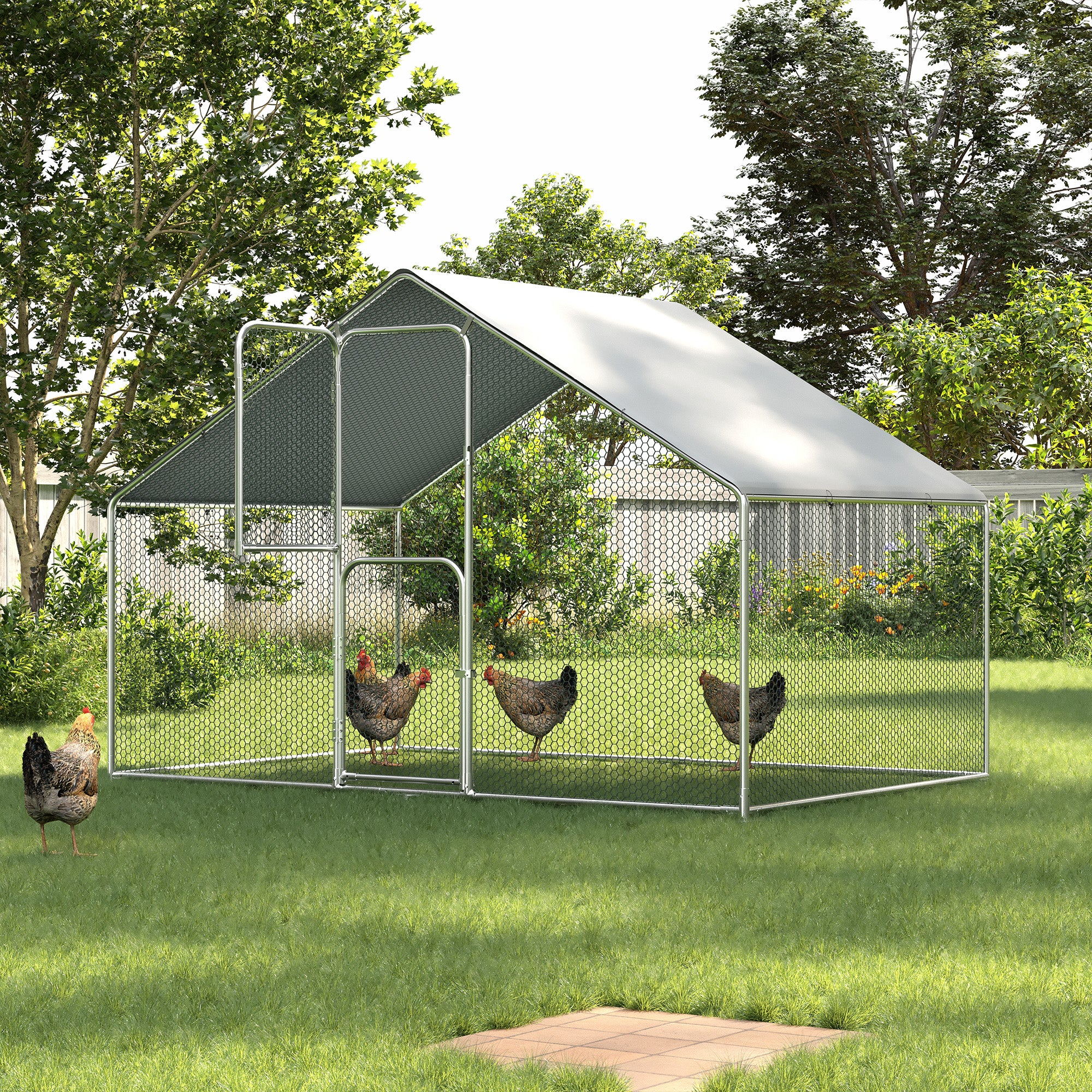 UDPATIO Large Metal Chicken Coop Walk in, Outdoor Heavy Duty Chickens Pen Run w/Cover for Chickens - Predator Proof Poultry House，6*10*6 FT