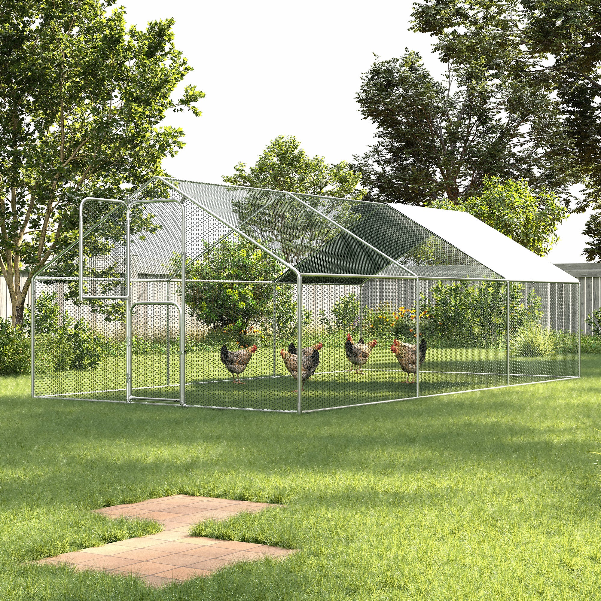 UDPATIO Large Metal Chicken Coop Walk in– Heavy Duty Outdoor Poultry Run with Protective Cover for Chickens, Ducks, or Rabbits | Predator-Proof & Weather-Resistant,18*10*6 FT