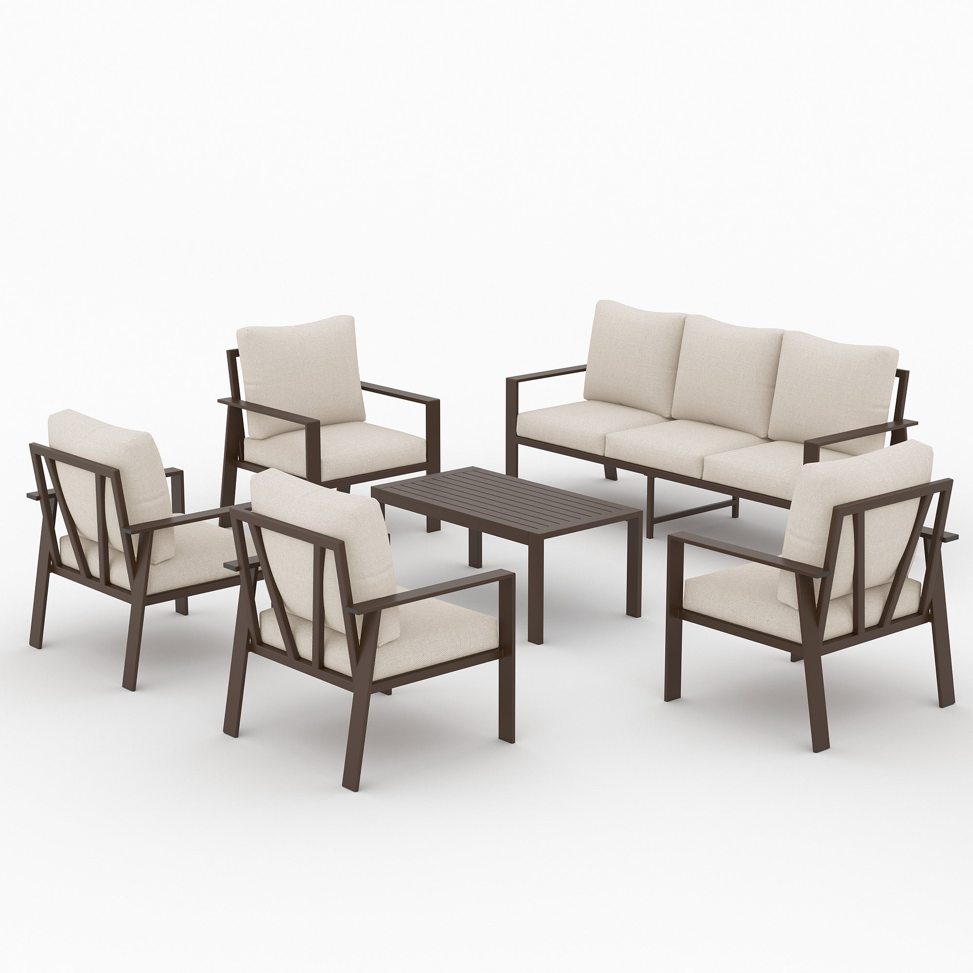 UDPATIO 6 Pieces Aluminum Patio Furniture Set, 7-Seat Metal Outdoor Furniture Set with 4" Water-Resistant Cushion & Coffee Table,  Patio Conversation Sets for Porch, Deck, Garden