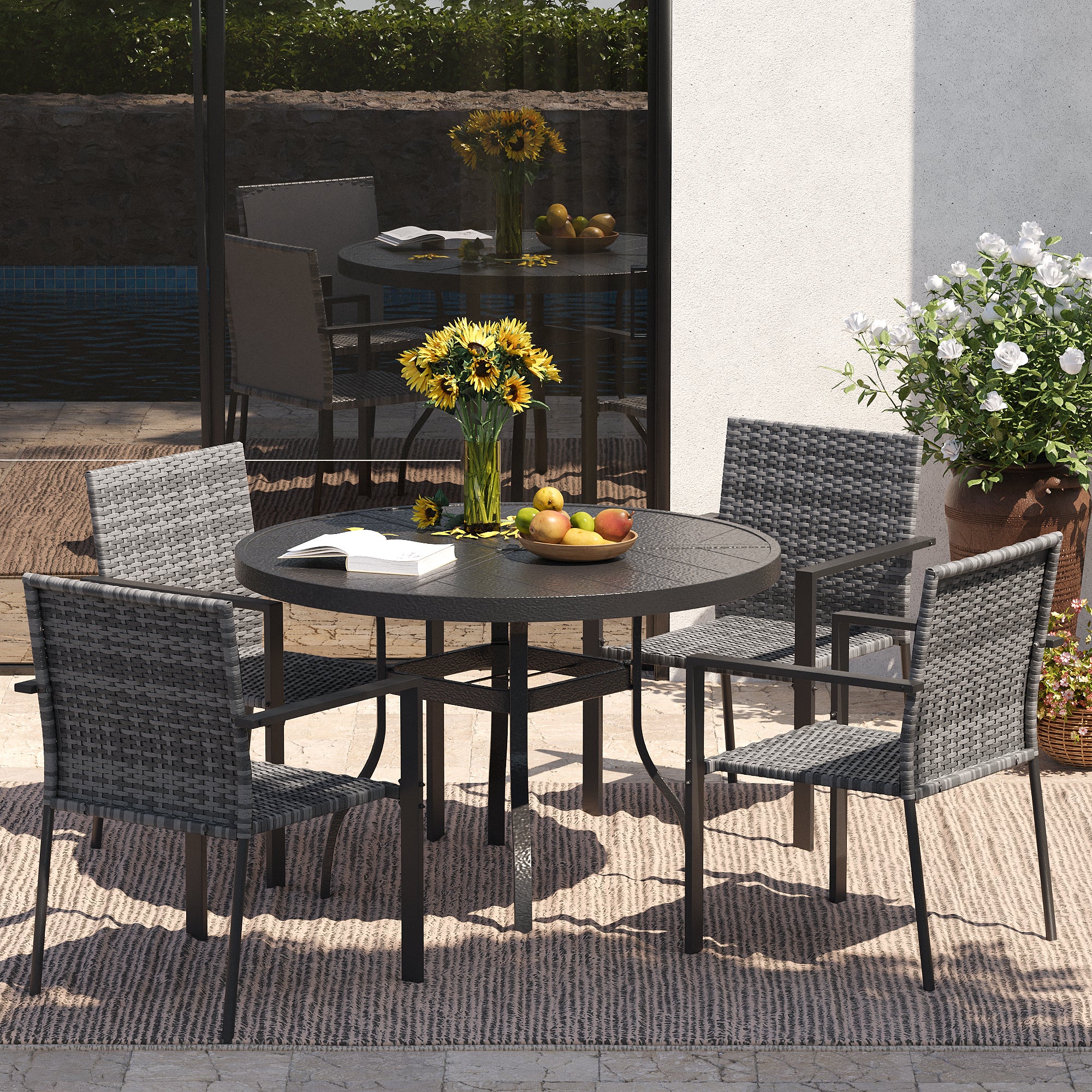 UDPATIO Stackable Patio Chairs Set of 2, Wicker Outdoor Chairs, All-Weather Rattan Dining Chairs with Deep Seat & Armrests, Steel Frame for Patio, Garden, Backyard, Deck, Lawn or Porch, Gray