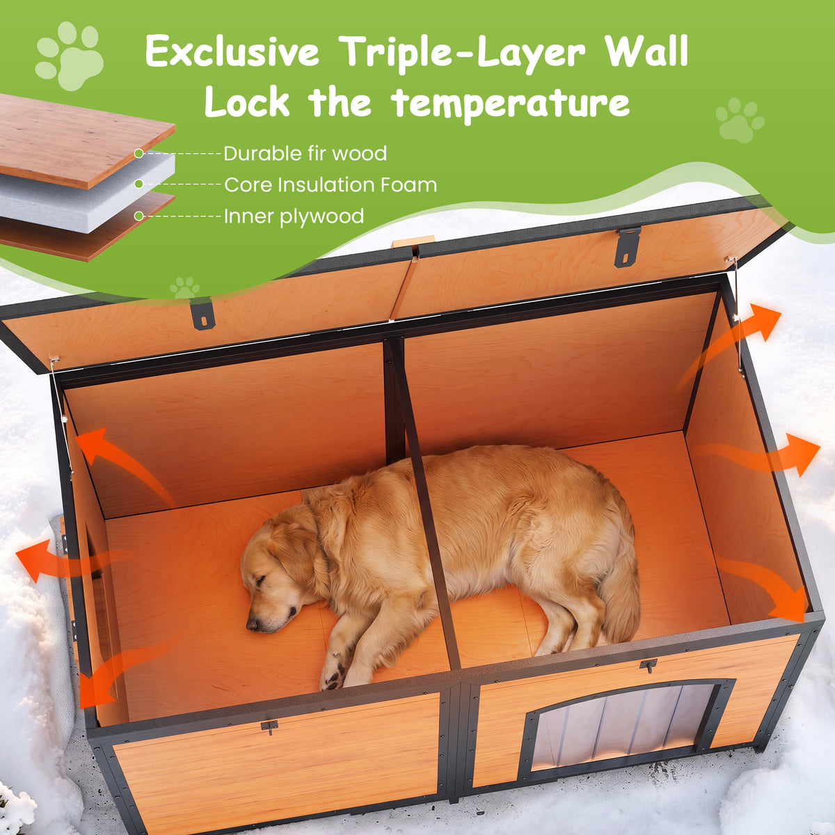 Outdoor Insulated Dog House Weatherproof Dog Kennel Dog Shelter Anti-Chewing Full Iron Frame, Openable Roof for Small to Large Dog Breeds
